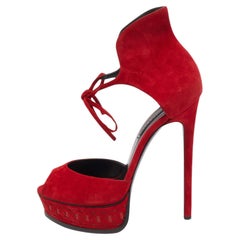 Casadei Red Suede Platform Ankle Strap Sandals Size 40