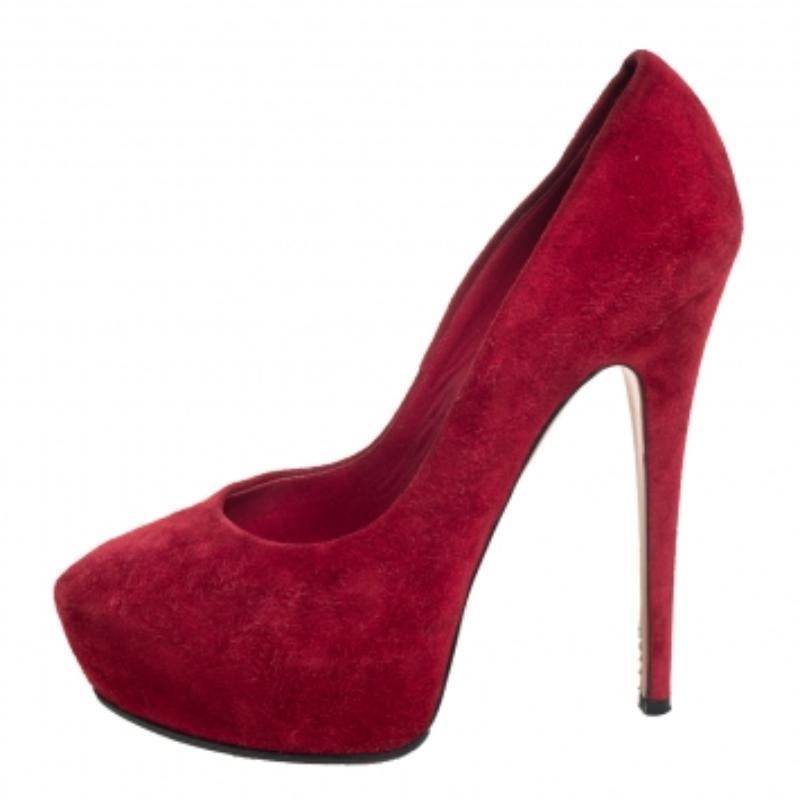 Rosso Casadei, décolleté con plateau in pelle scamosciata rossa taglia 37 in vendita