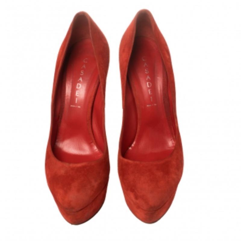 Women's Casadei Red Suede Platform Pumps Size 40 For Sale