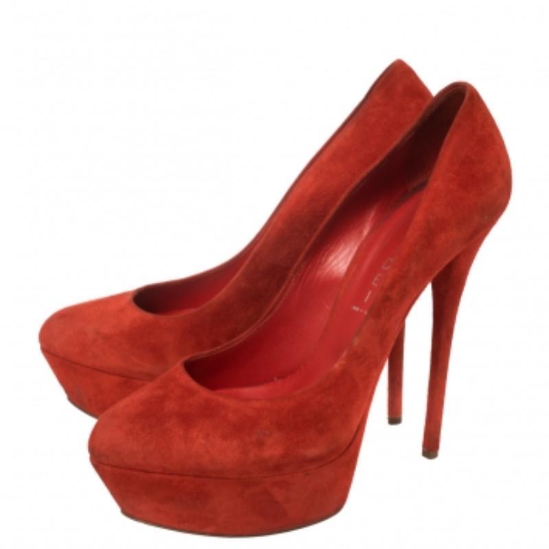 Casadei Red Suede Platform Pumps Size 40 For Sale 3