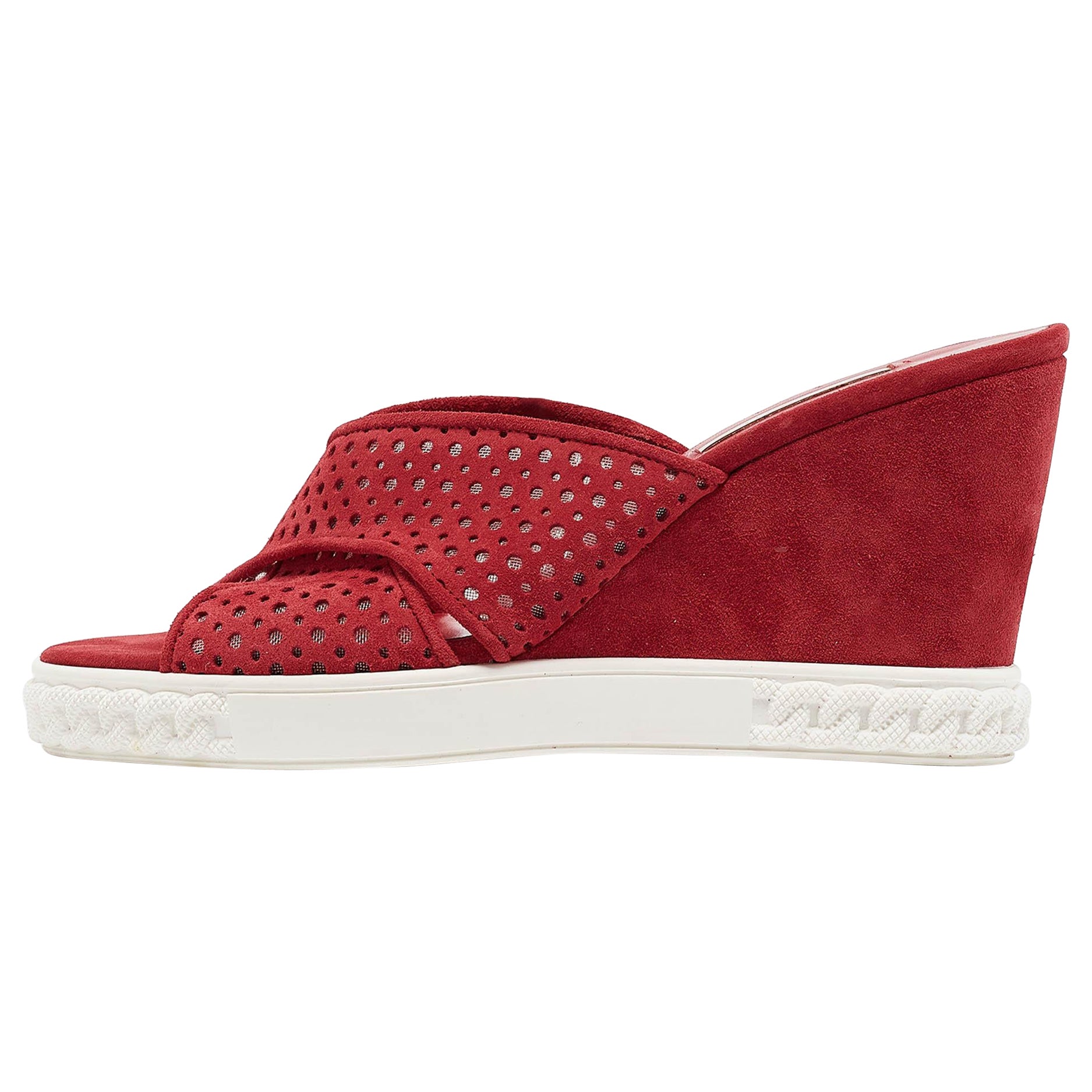 Casadei Red Suede Wedge Sandals Size 39