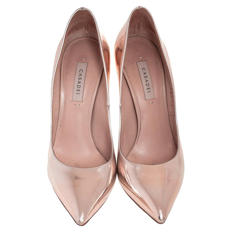 Casadei Rose Gold Leather Blade Pointed Toe Pumps Size 36 For Sale at  1stDibs