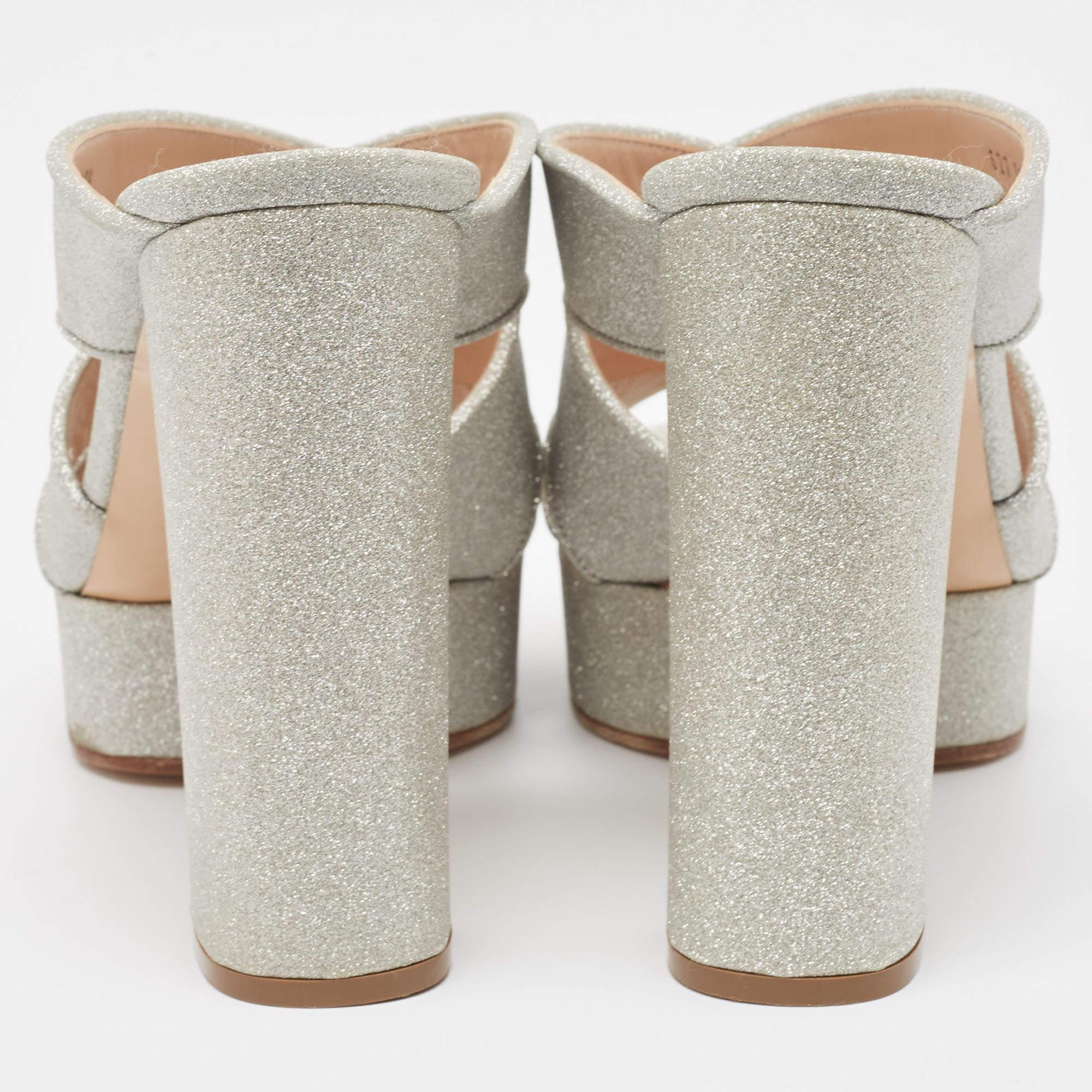 Casadei Silver Glitter Leather Slide Sandals Size 39.5 For Sale 1