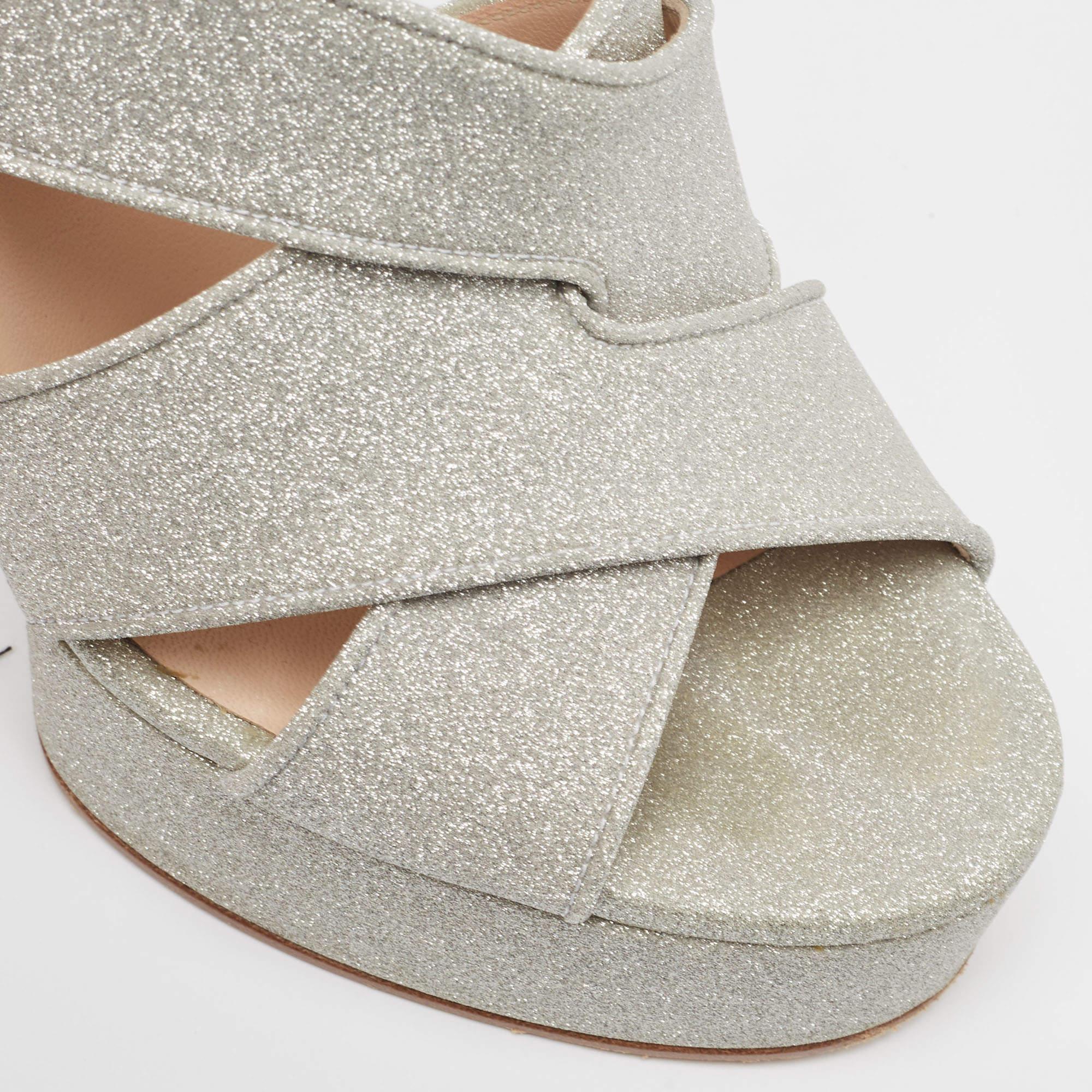 Casadei Silver Glitter Leather Slide Sandals Size 39.5 For Sale 4