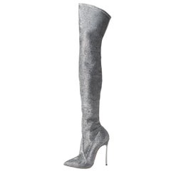 Casadei Silver Lurex Blade Thigh High Boots Size 39