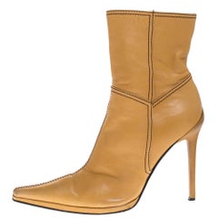 Casadei Tan Leather Pointed Toe Ankle Boots Size 37.5