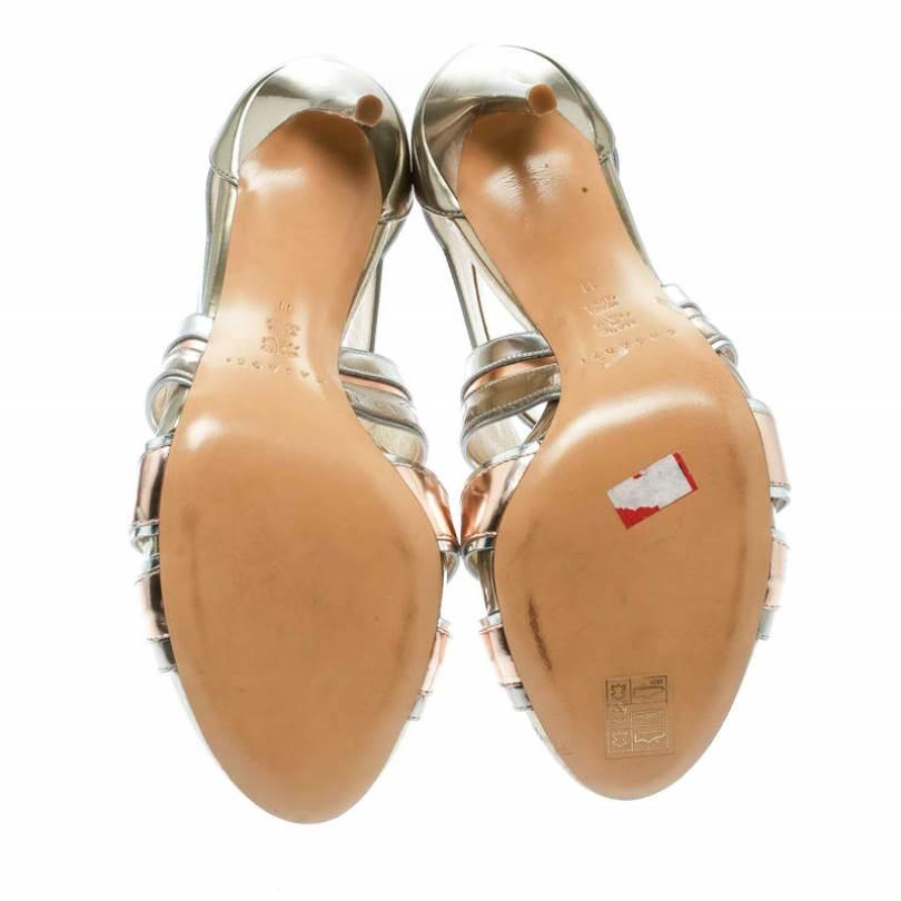 Casadei Tricolor Metallic Leather Cut Out Peep Toe Sandals Size 41 In Excellent Condition In Dubai, Al Qouz 2