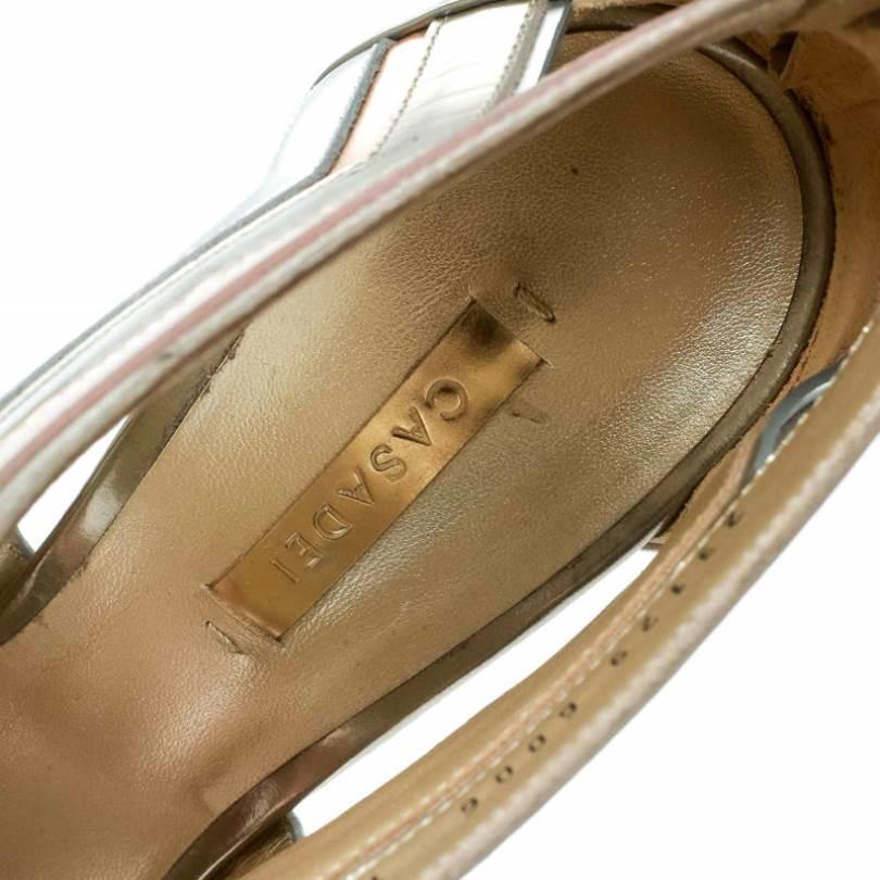 Casadei Tricolor Metallic Leather Cut Out Peep Toe Sandals Size 41 2