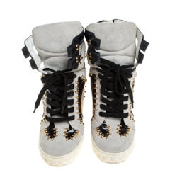 Casadei Tricolor Suede And Leather Studded High Top Wedge Sneakers Size 39