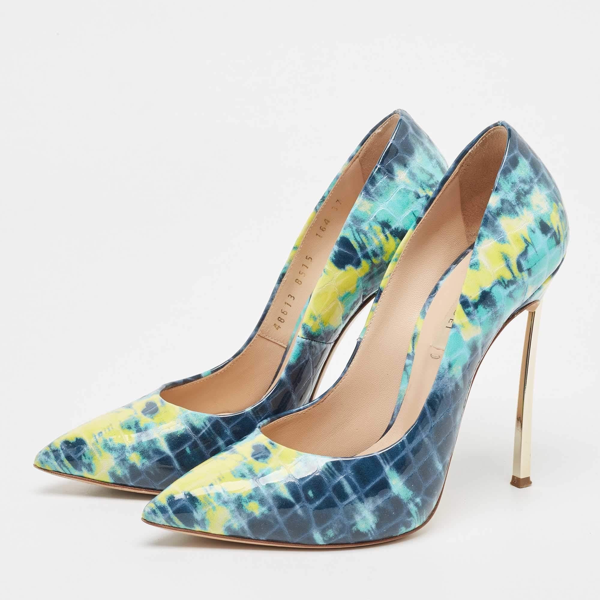 Make a chic style statement with these designer pumps. They showcase sturdy heels and durable soles perfect for your fashionable outings