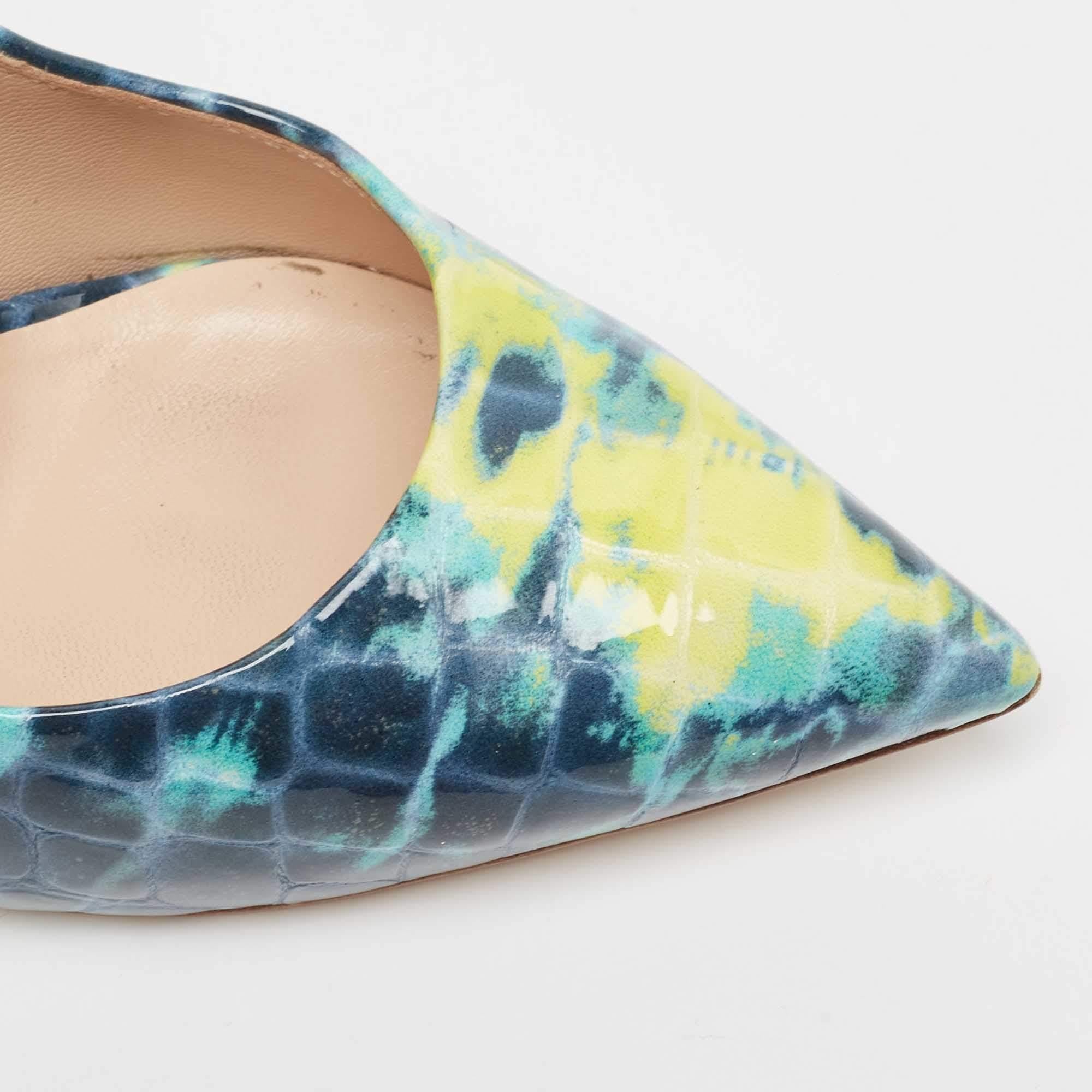 Casadei Tricolor Textured Patent Leather Blade Pumps Size 37 For Sale 2