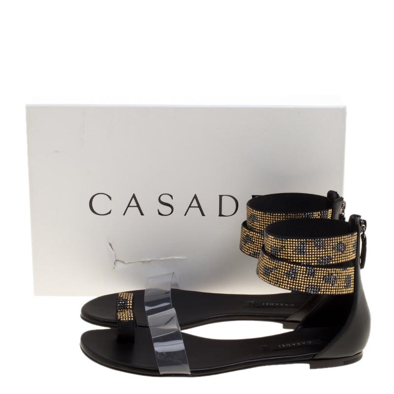 Casadei Two Tone Crystal Embellished Ankle Cuff and PVC Vinil Flat Sandals Size  3