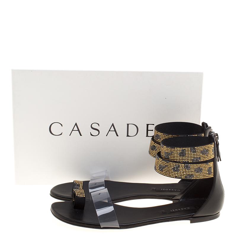 Casadei Two Tone Crystal Embellished Ankle Cuff and PVC Vinil Flat Sandals Size  3