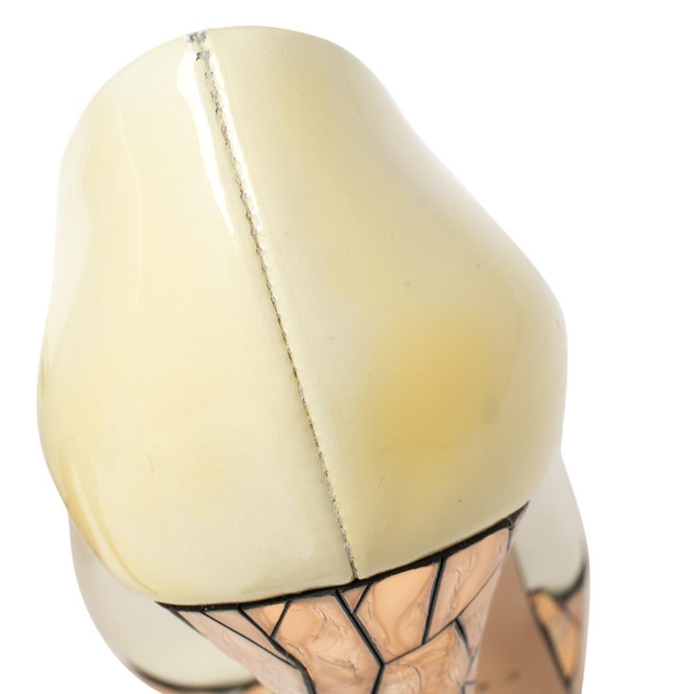 Women's Casadei White Patent Leather Mosaic Mirror Heel Peep Toe Platform Pumps Size 39 For Sale