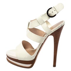 Casadei White Patent Leather Strappy Platform Sandals Size 36