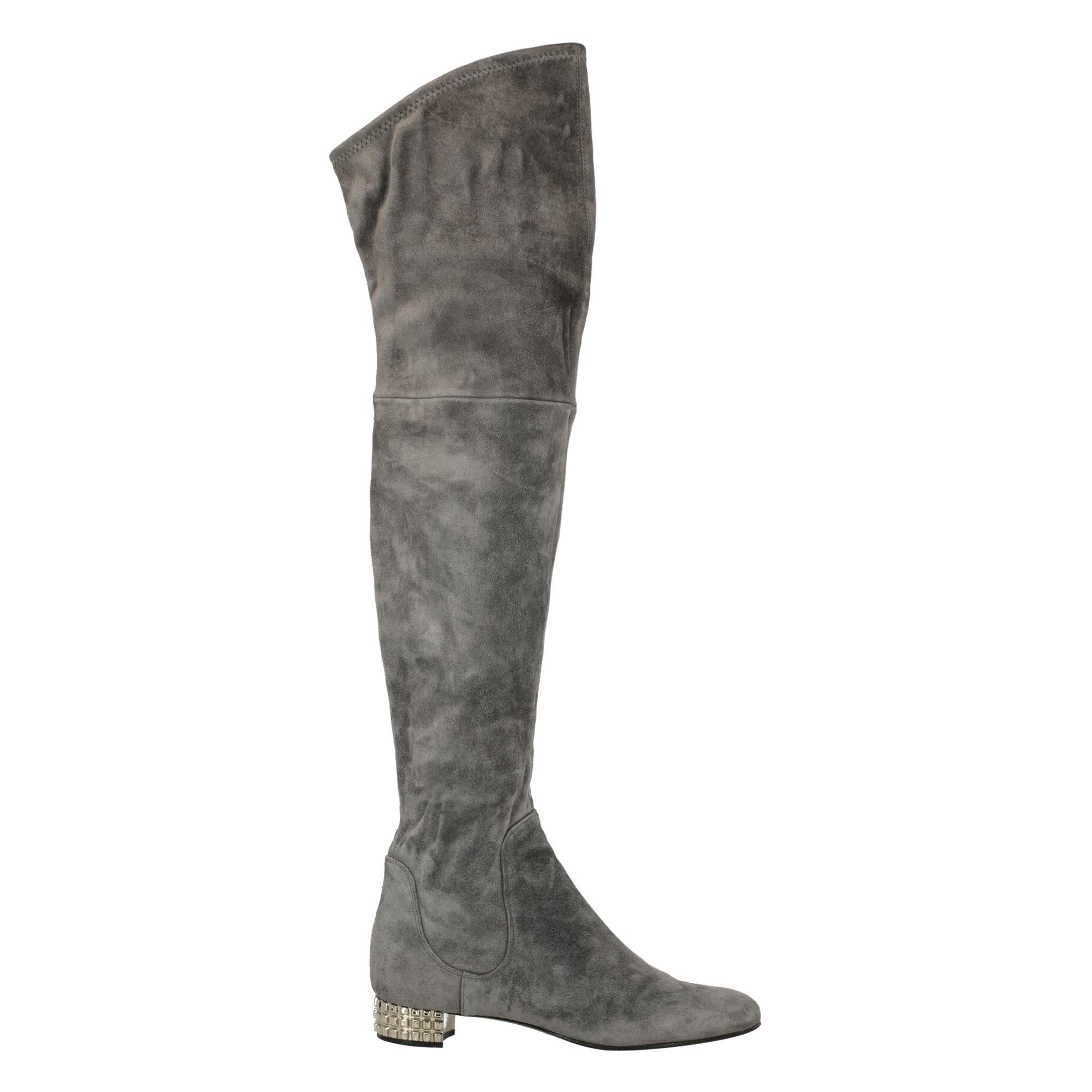 Casadei Woman Boots Grey Leather US 7 For Sale