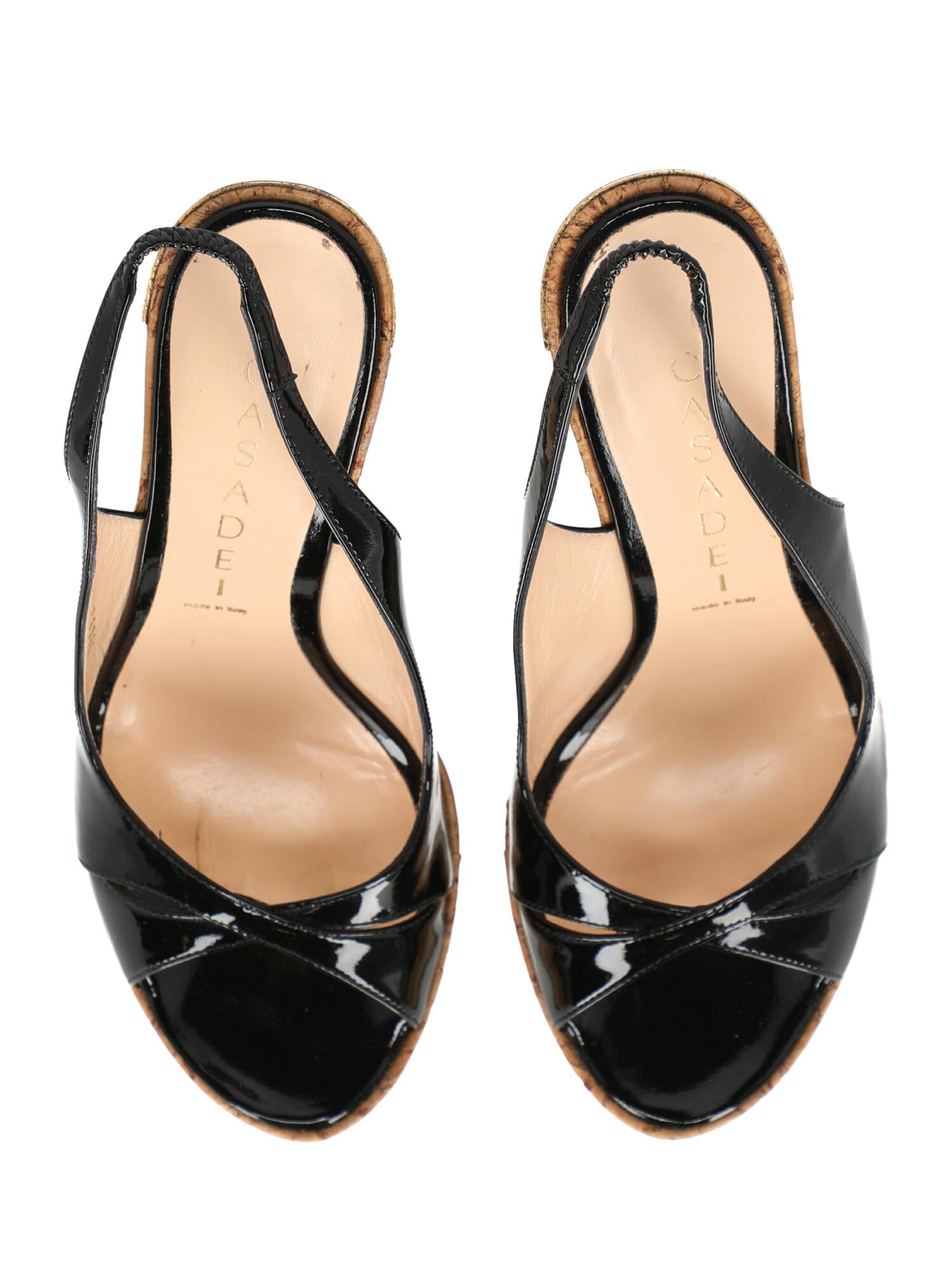 Casadei Woman Sandals Black Leather IT 36.5 For Sale 1