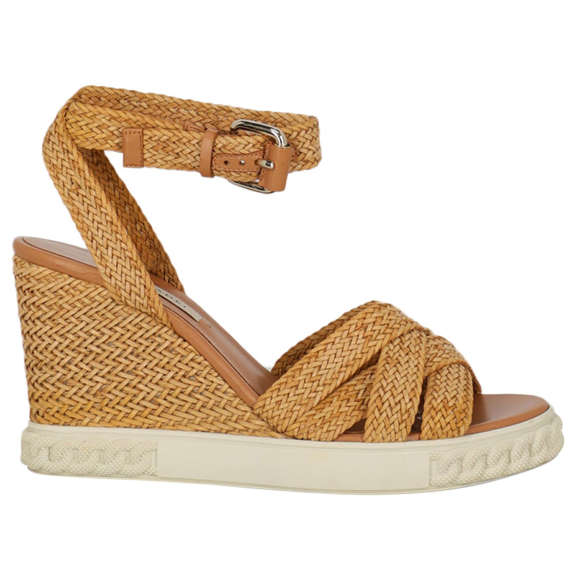 Casadei  Women   Wedges  Camel Color, White Leather EU 38 For Sale
