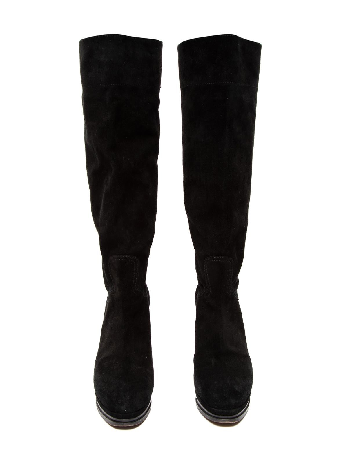 Casadei Women's Black Suede Platform Knee High Boots In Good Condition For Sale In London, GB