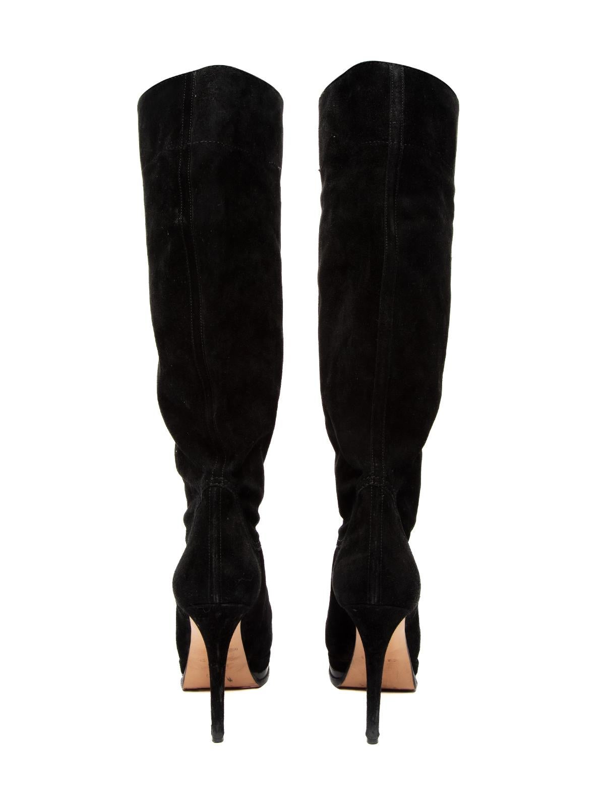 Casadei Women's Black Suede Platform Knee High Boots For Sale 1