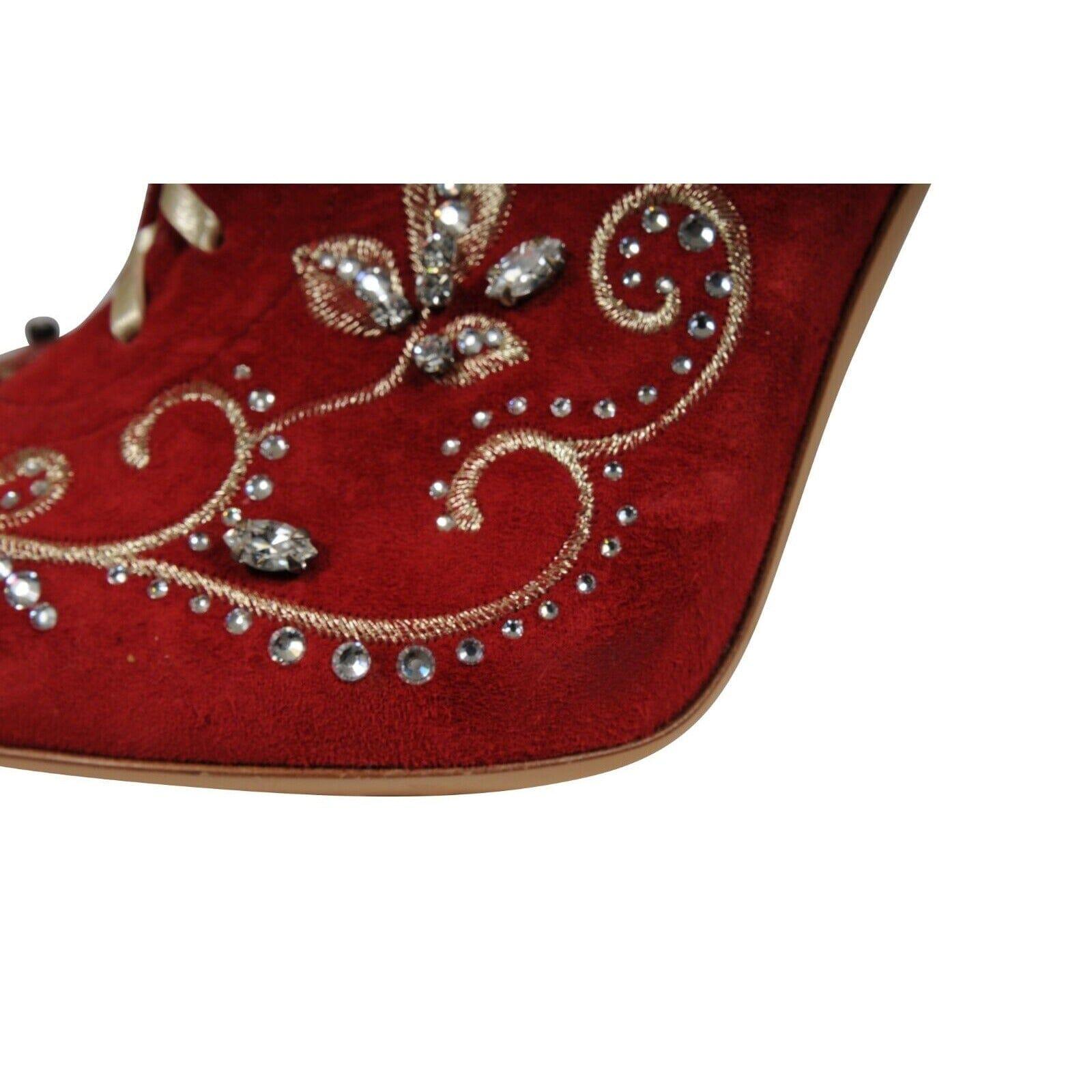 Casadei Bottes montantes au genou ornées de cristaux taille US 7 B en daim rouge avec fermeture éclair 130 en vente 7