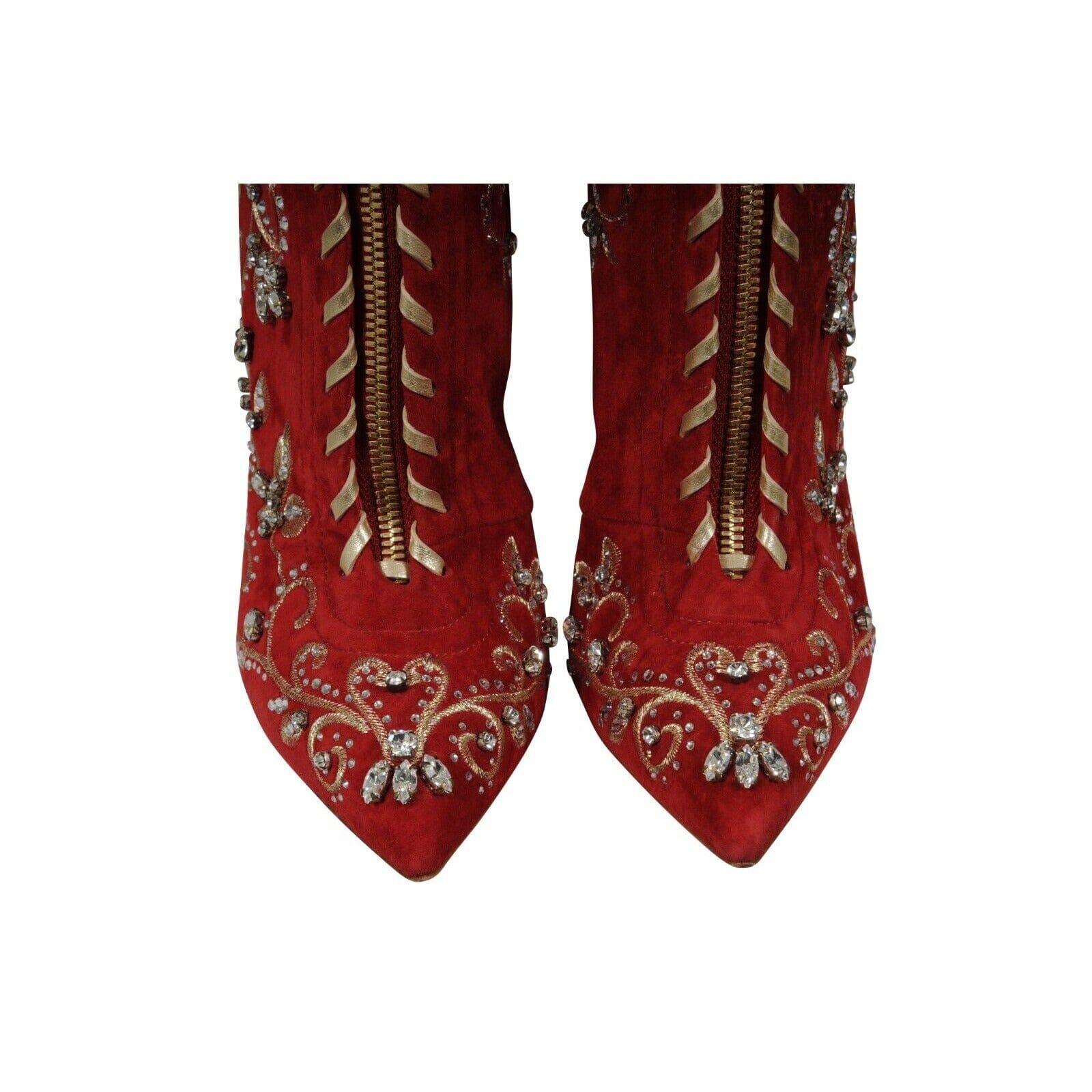 Casadei Bottes montantes au genou ornées de cristaux taille US 7 B en daim rouge avec fermeture éclair 130 en vente 13