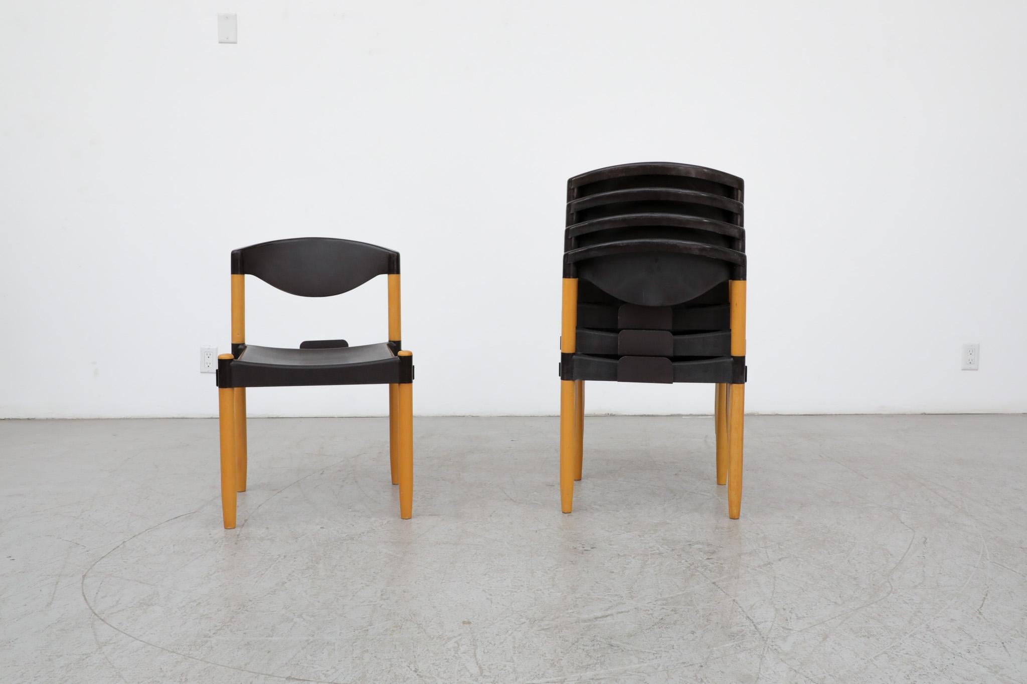 Mid-Century Modern Mid-Century Black & Birch 'Strax' Stacking Chairs by Hartmut Lohmeyer for Casala For Sale