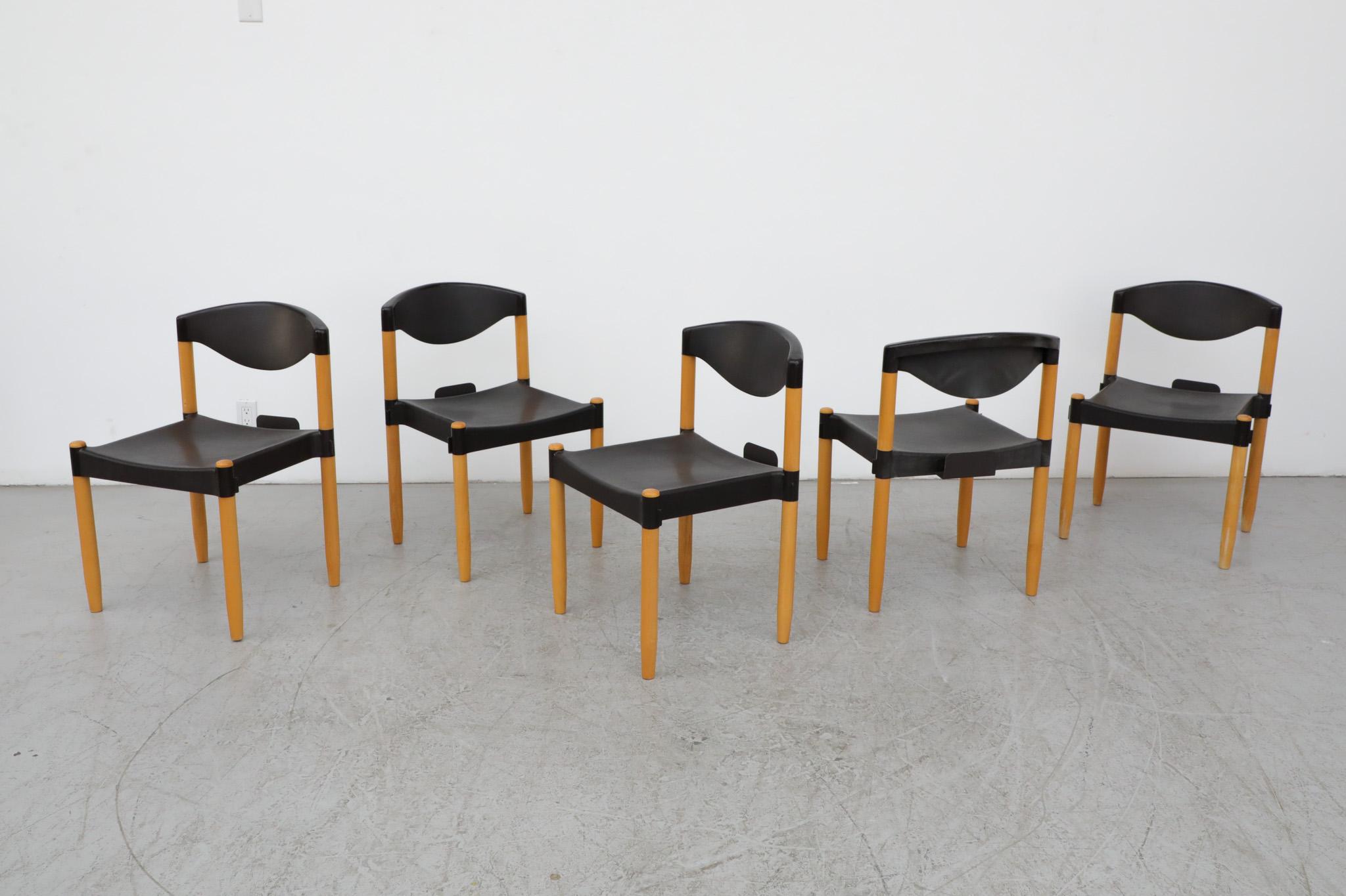 Mid-Century Black & Birch 'Strax' Stacking Chairs by Hartmut Lohmeyer for Casala In Good Condition For Sale In Los Angeles, CA