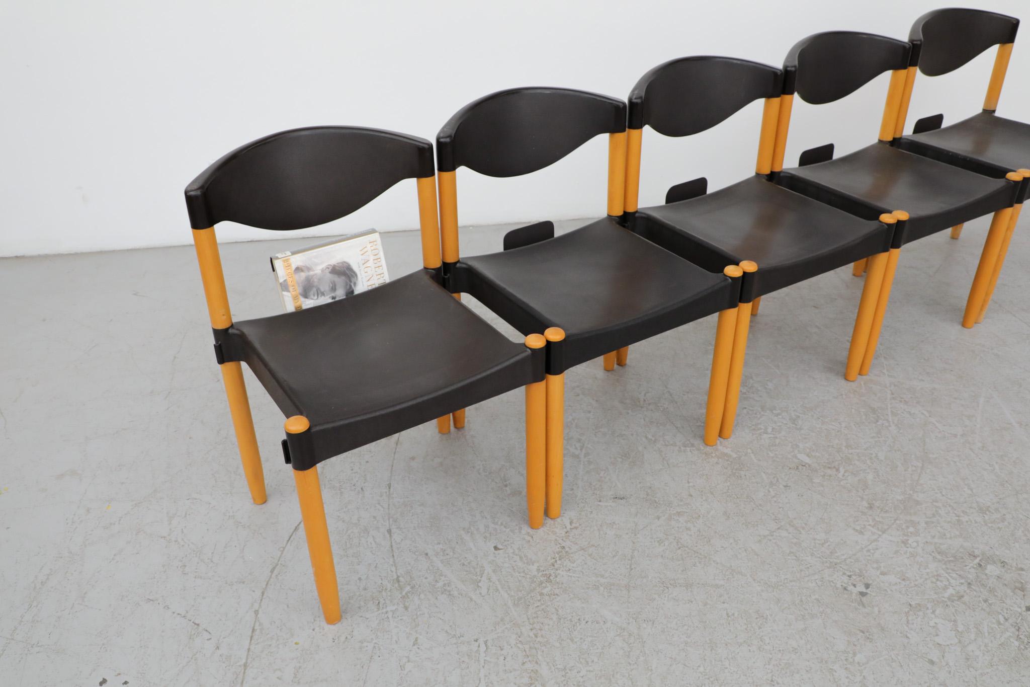 Plastic Mid-Century Black & Birch 'Strax' Stacking Chairs by Hartmut Lohmeyer for Casala For Sale