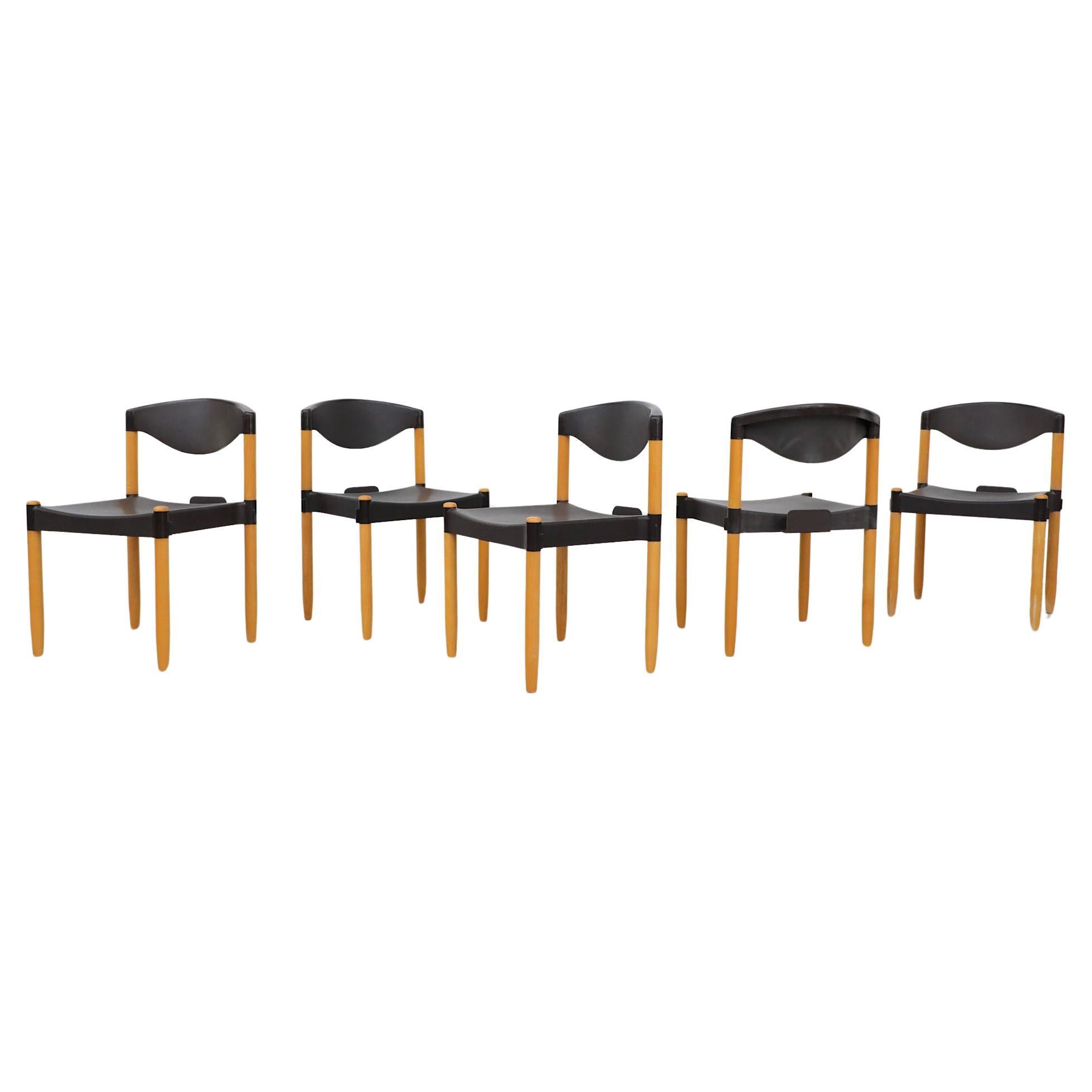 Mid-Century Black & Birch 'Strax' Stacking Chairs by Hartmut Lohmeyer for Casala