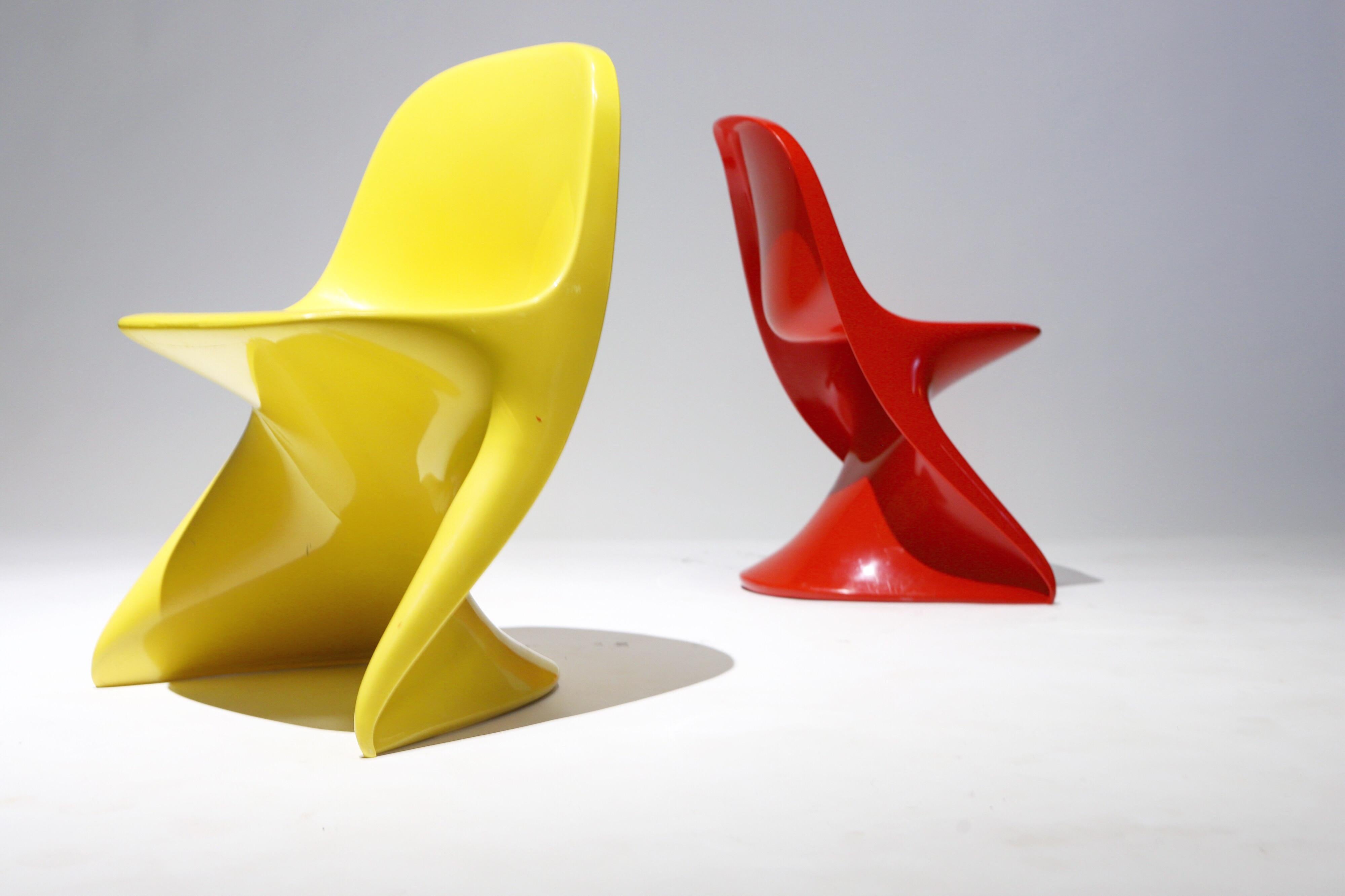 Super fun Space Age child's chair by Alexander Begge for Casala. Yellow is no longer available. Listing is for red chair only.