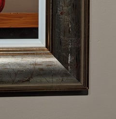 Contemporary Still Life 'Glass & Strawberries' Photo realist painting, red