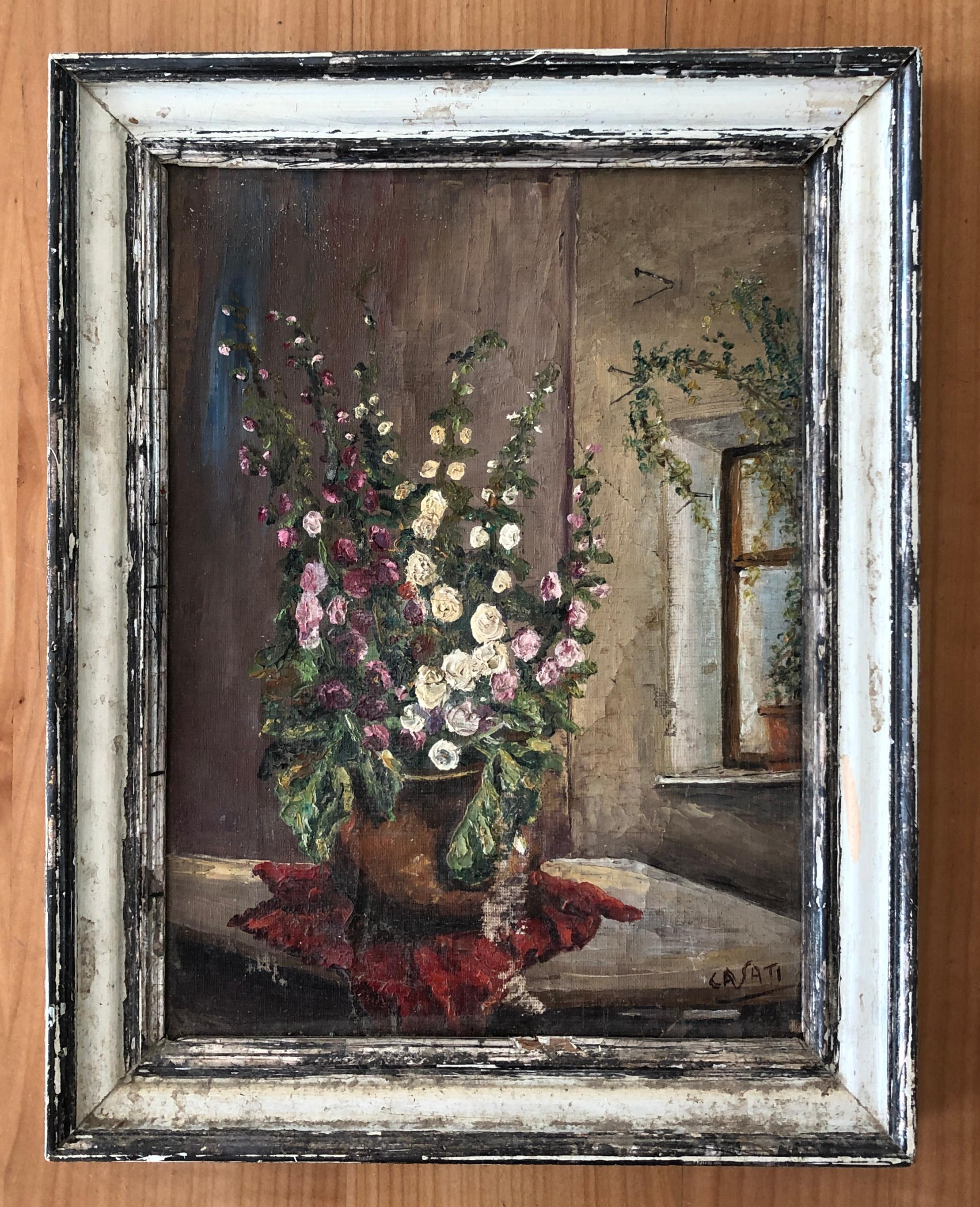 Bouquet of flowers in pot - Painting by Casati