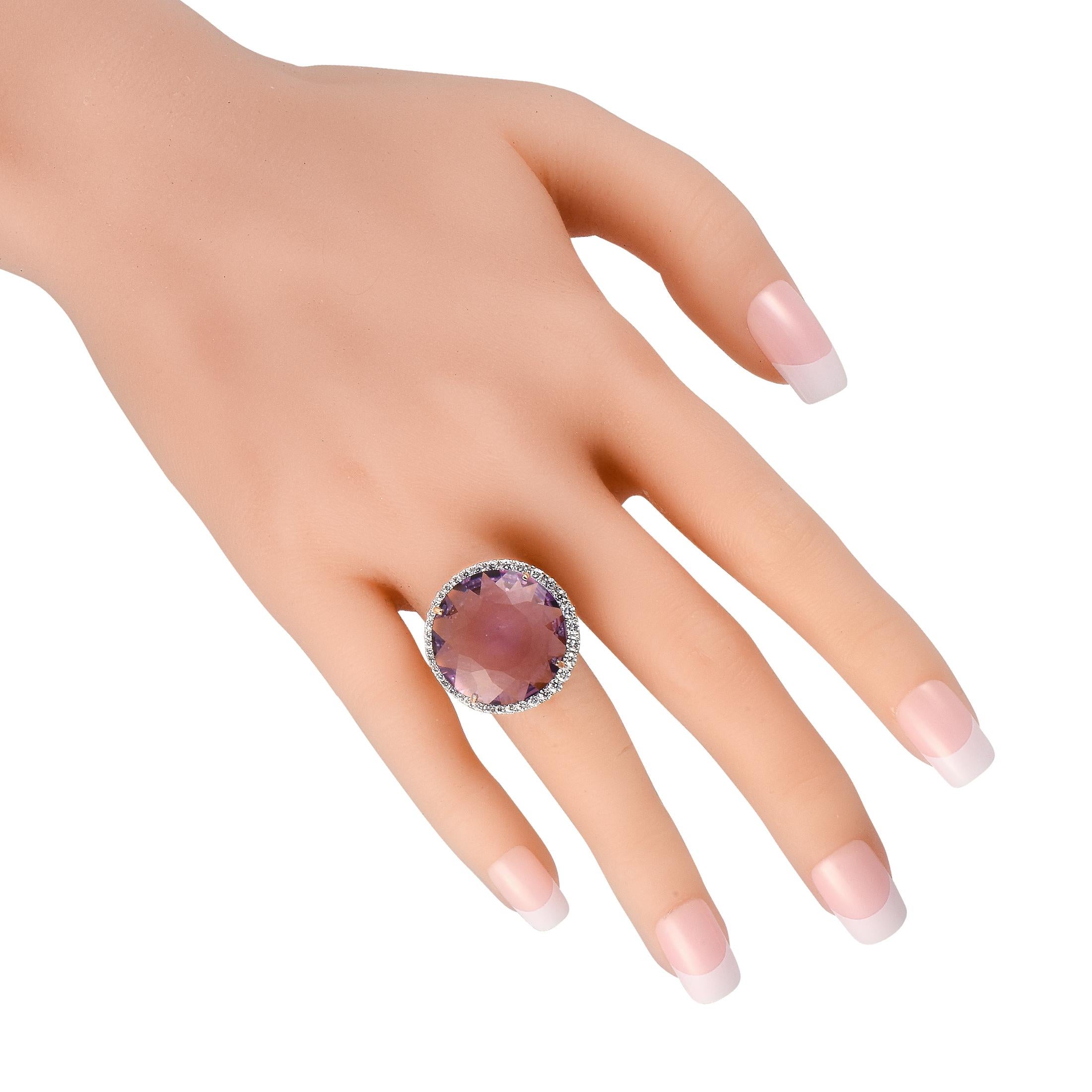 Round Cut Casato 18K Rose Gold 0.78ct Diamond and Amethyst Ring For Sale