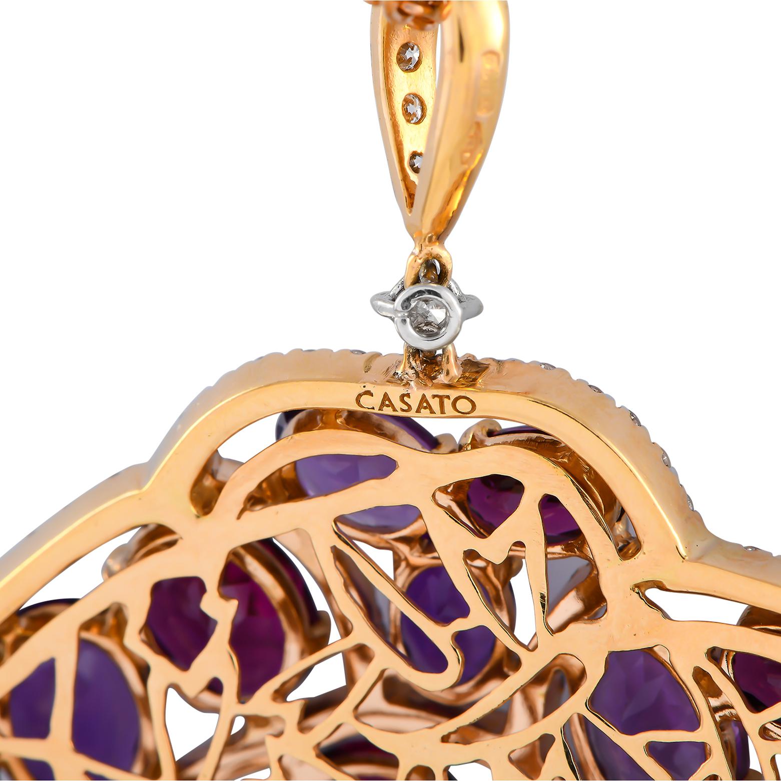 Casato 18K Rose Gold 1.57ct Diamond, Amethyst, and Rhodolite Pendant Necklace In New Condition For Sale In Southampton, PA