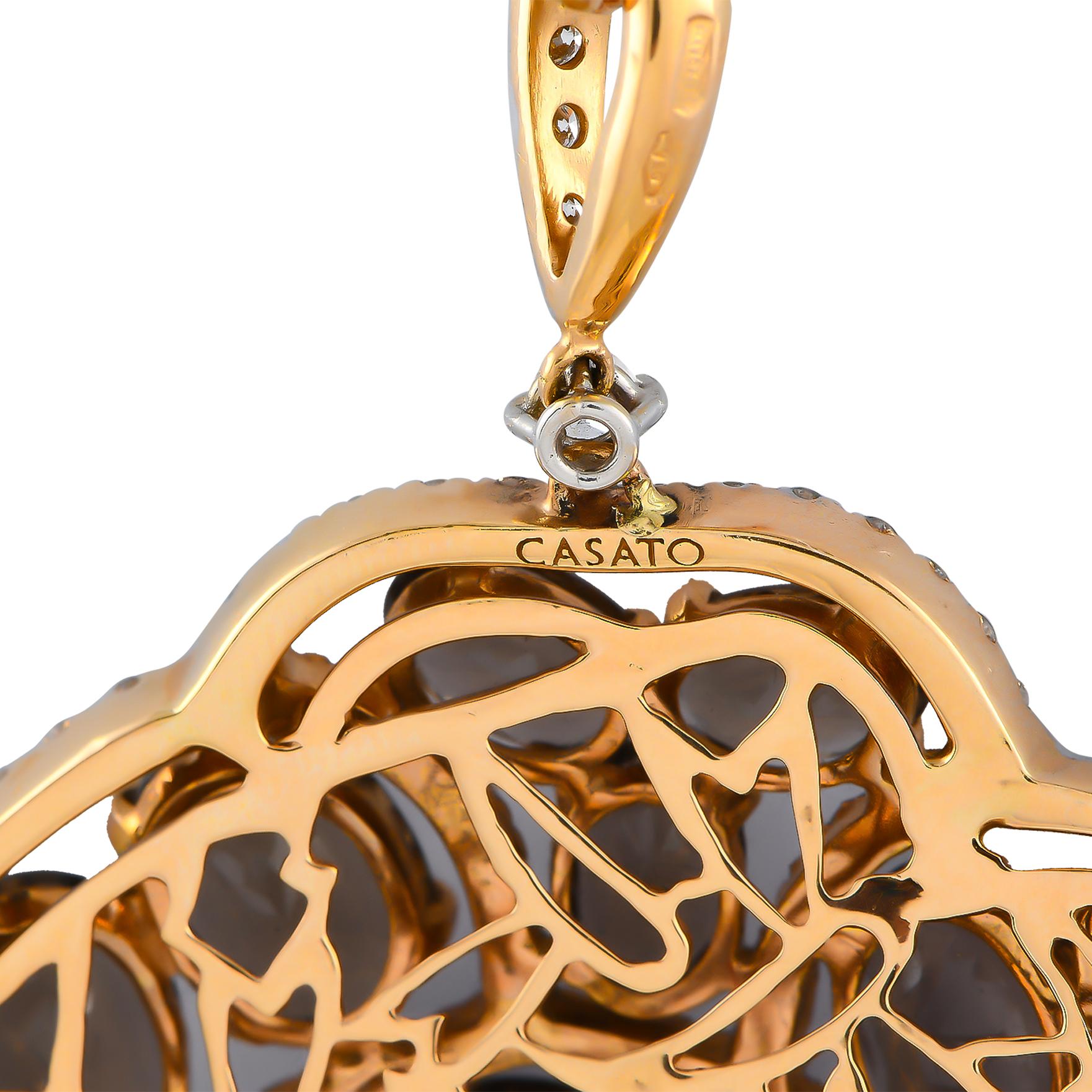 Casato 18K Rose Gold 1.57ct Diamond and Smoky Quartz Pendant Necklace In New Condition For Sale In Southampton, PA