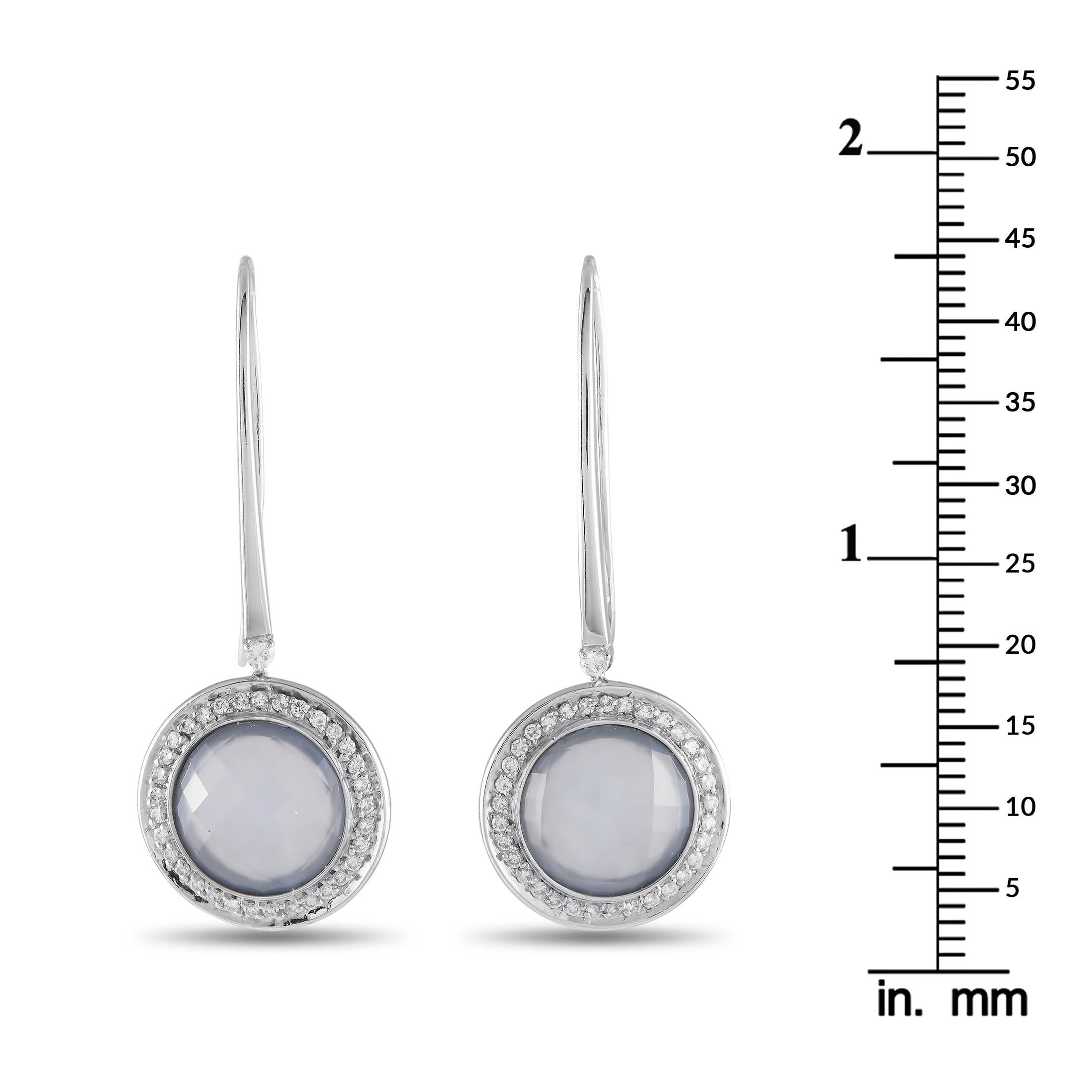 Casato, boucles d'oreilles pendantes en or blanc 18 carats, diamants 0,65 carat et calcédoine Neuf - En vente à Southampton, PA