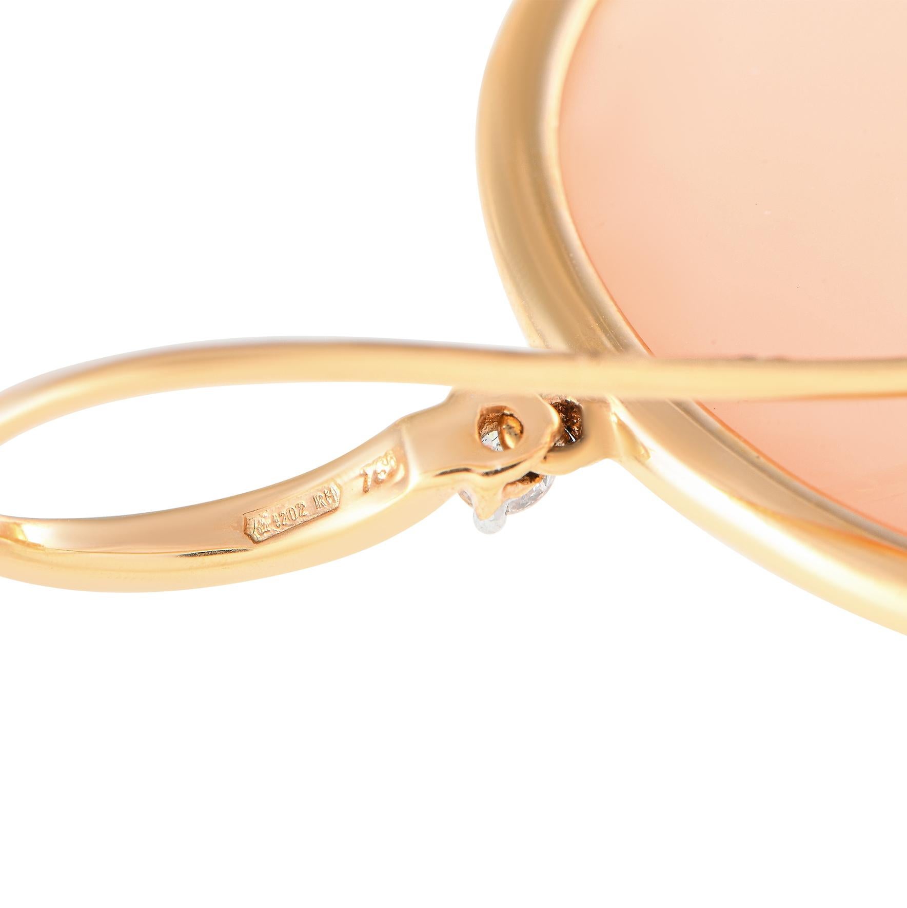 Round Cut Casato 18K Yellow Gold 0.10ct Diamond and Pink Chalcedony Drop Earrings