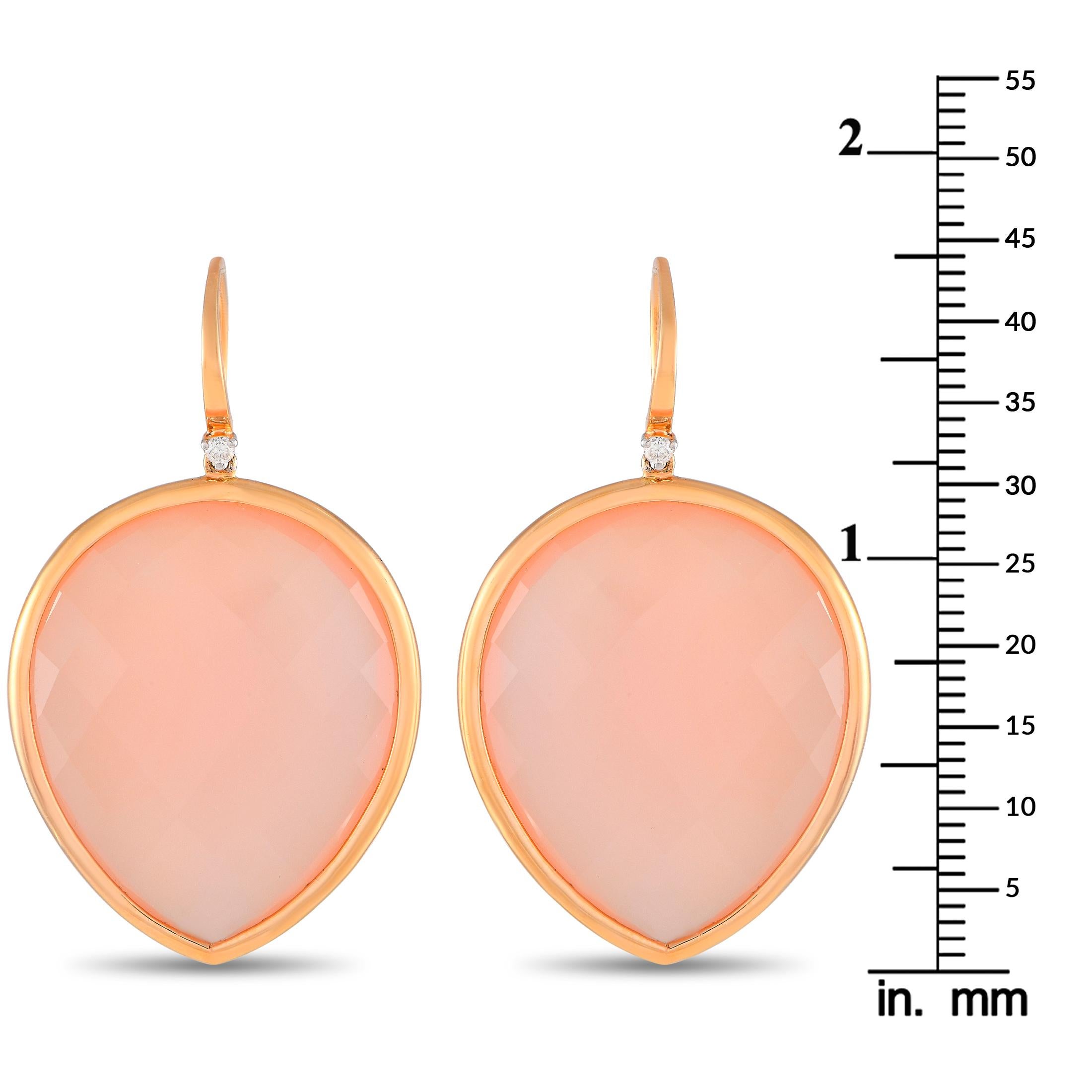 Casato 18K Yellow Gold 0.10ct Diamond and Pink Chalcedony Drop Earrings In New Condition In Southampton, PA