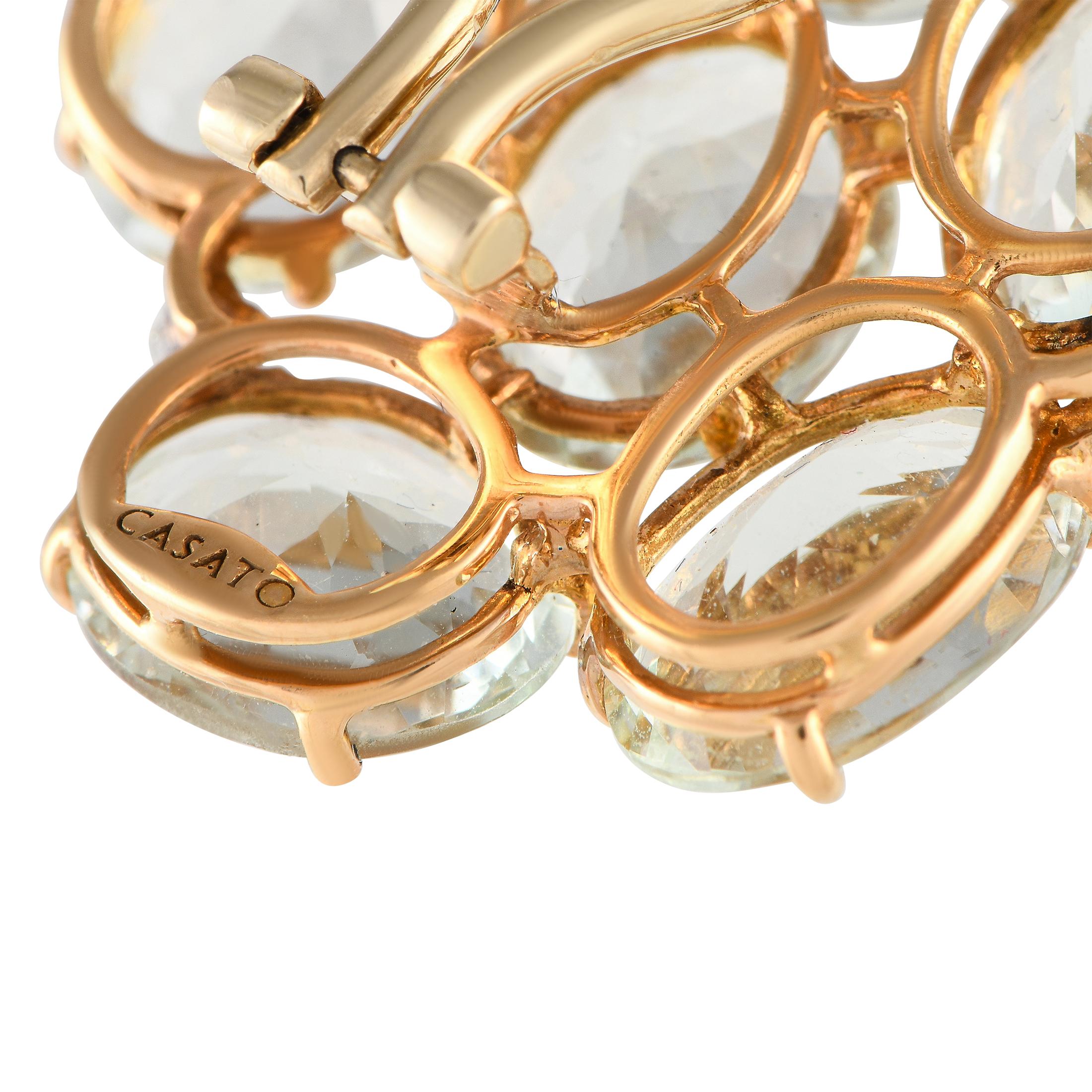 Round Cut Casato 18K Yellow Gold 0.10ct Diamond and Prasiolite Earrings For Sale