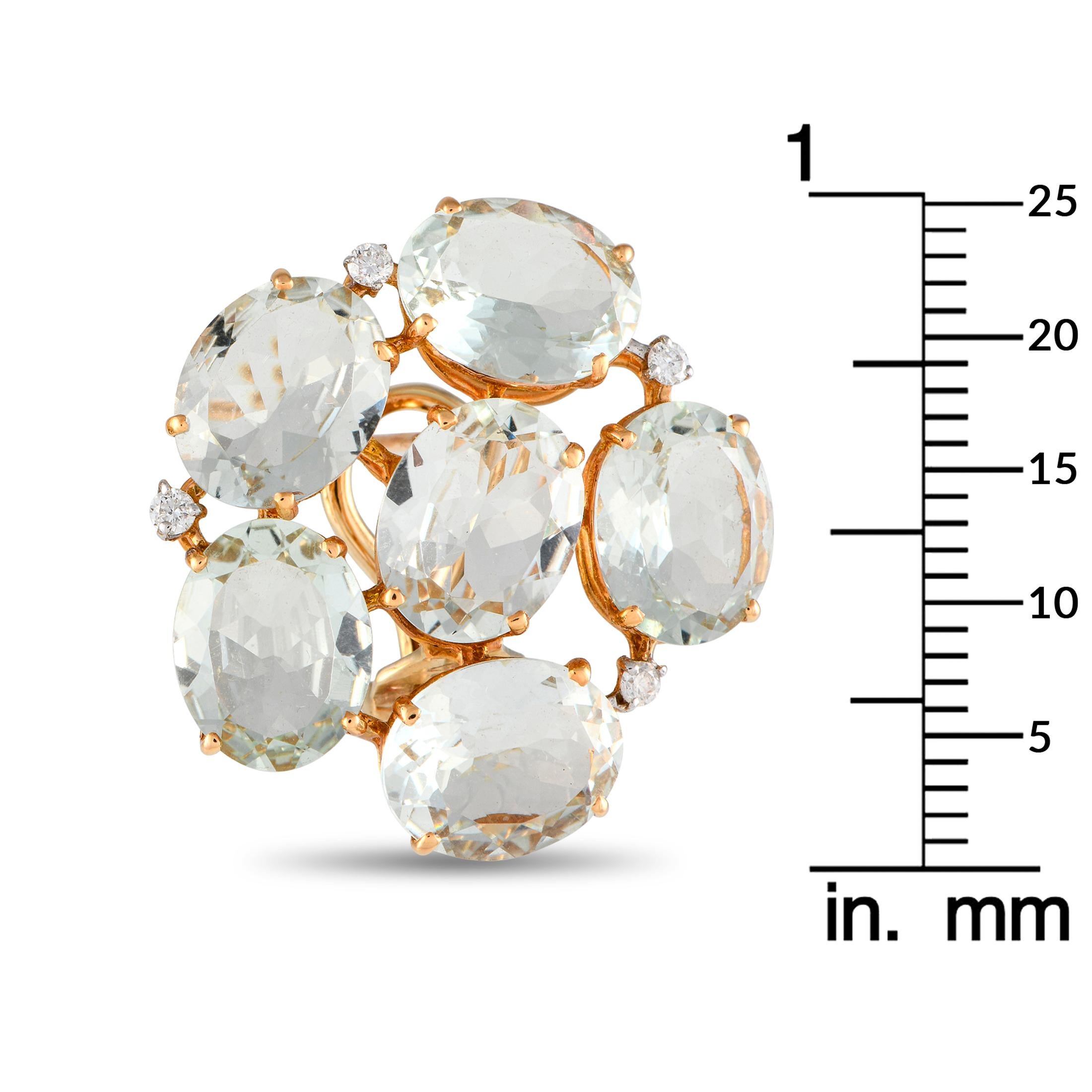 Casato 18K Yellow Gold 0.10ct Diamond and Prasiolite Earrings In New Condition For Sale In Southampton, PA