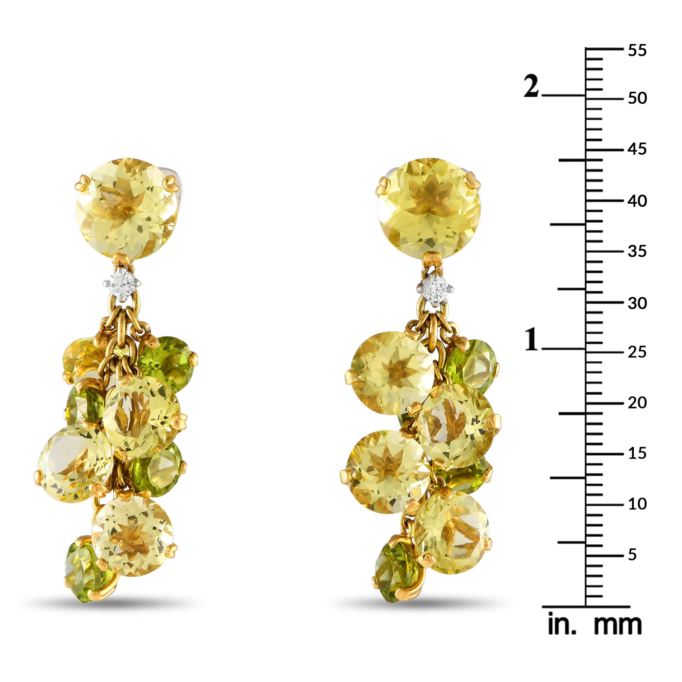 Casato 18K Yellow Gold 0.10ct Diamond, Quartz, and Prasiolite Earrings In New Condition In Southampton, PA