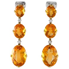 Casato 18K Yellow Gold 0.12ct Diamond and Citrine Dangle Earrings