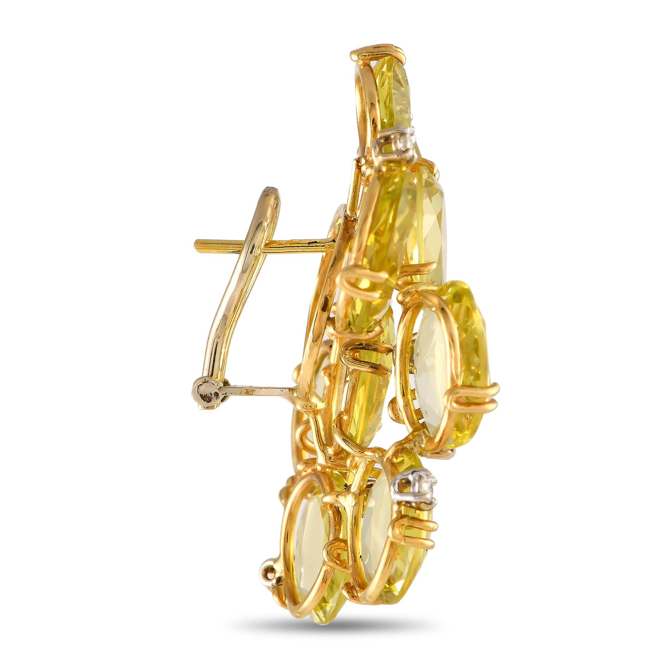 These Casato earrings are poised to serve as a bold, breathtaking addition to any ensemble. Crafted from 18K yellow gold, they come to life thanks to opulent gold quartz gemstones and sparkling diamond accents totaling 0.28 carats. Each one measures