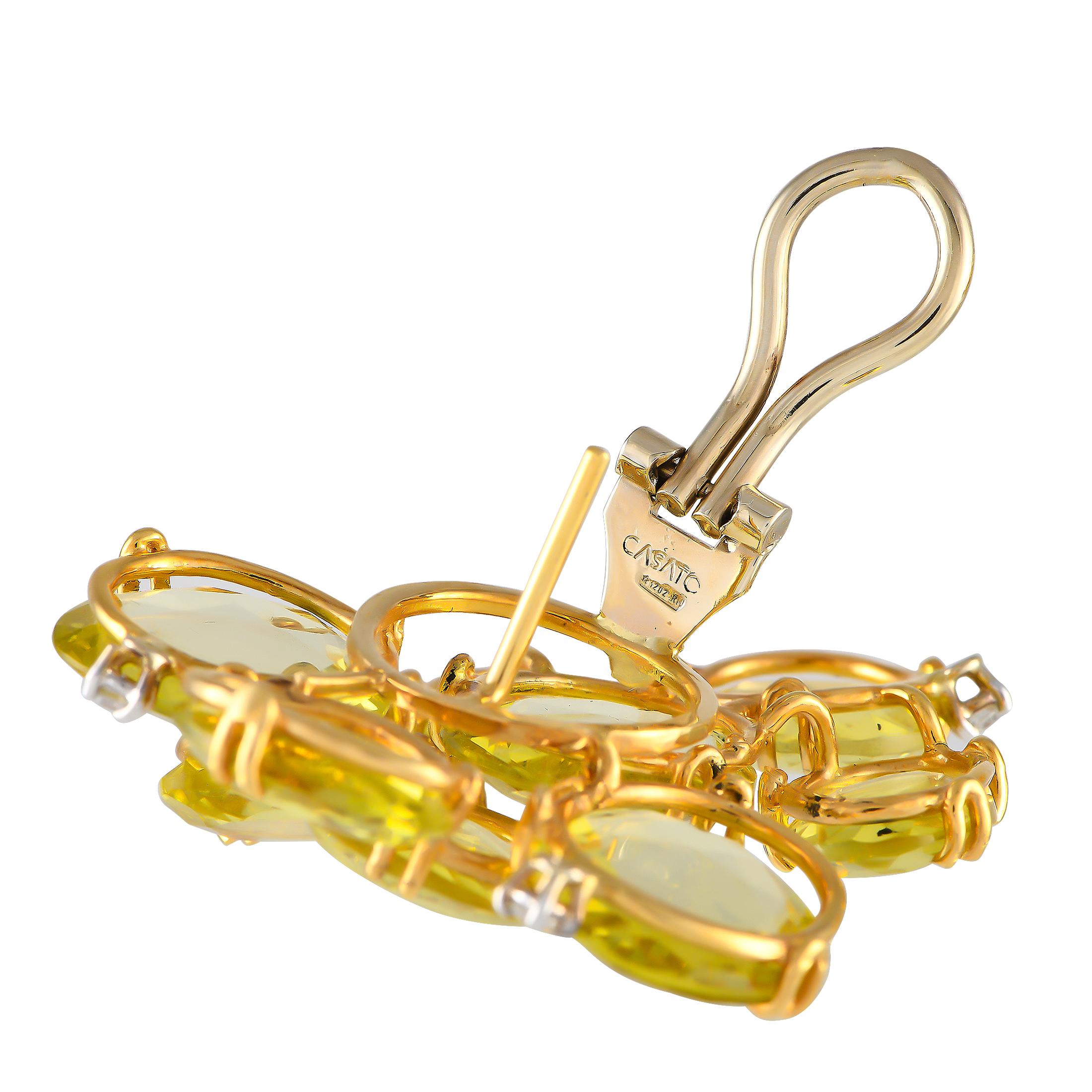 Round Cut Casato 18K Yellow Gold 0.28ct Diamond and Quartz Earrings