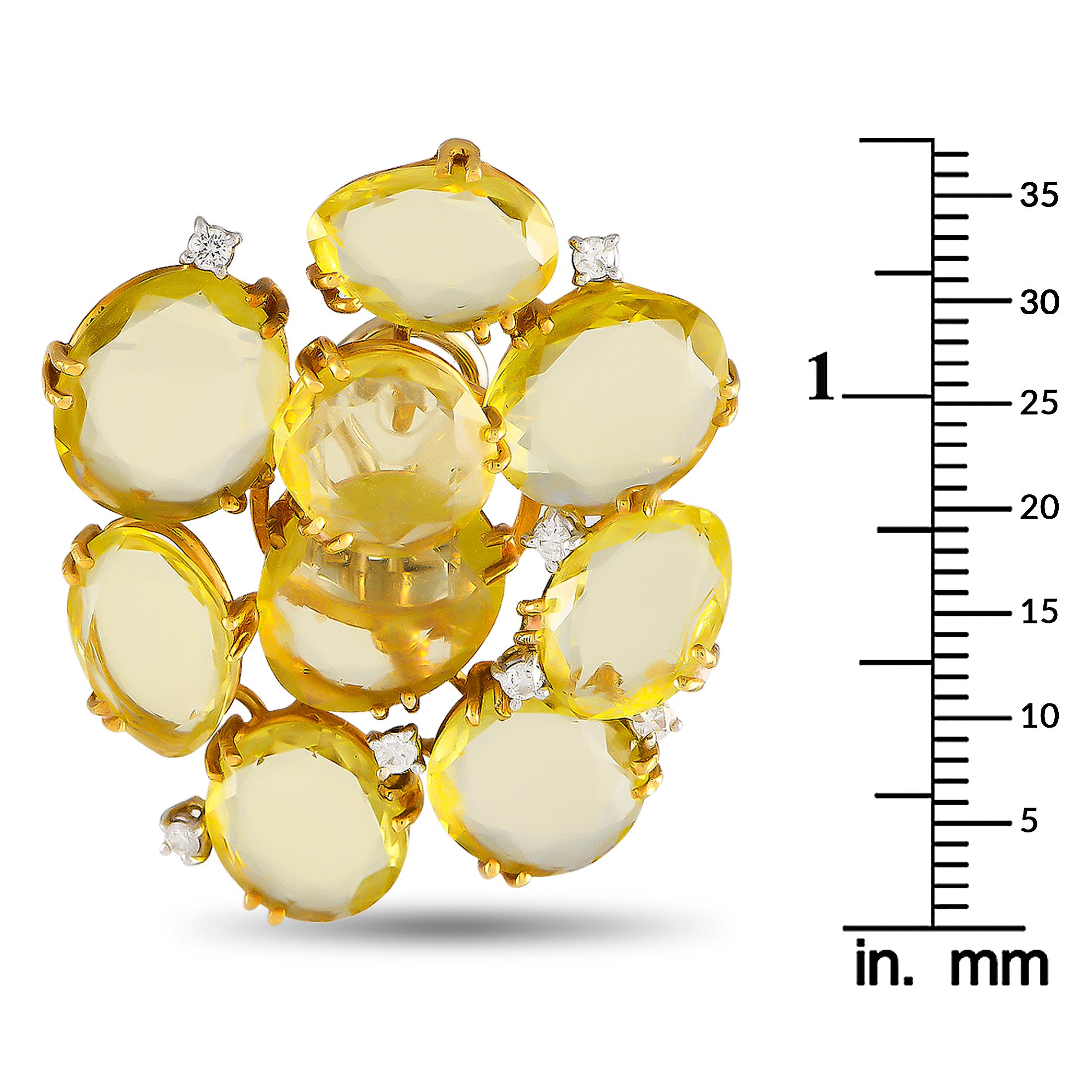 Casato 18K Yellow Gold 0.28ct Diamond and Quartz Earrings In New Condition In Southampton, PA