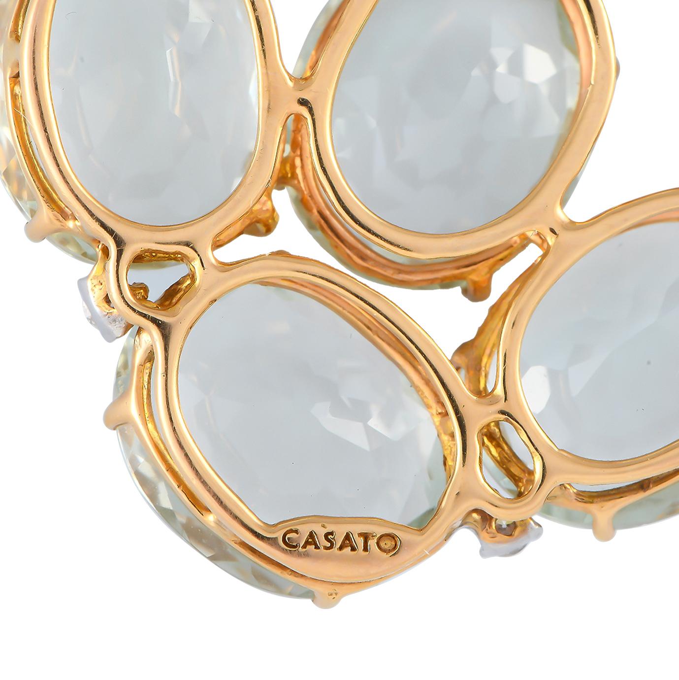 Casato 18K Yellow Gold 0.30ct Diamond and Prasiolite Pendant Necklace In New Condition For Sale In Southampton, PA