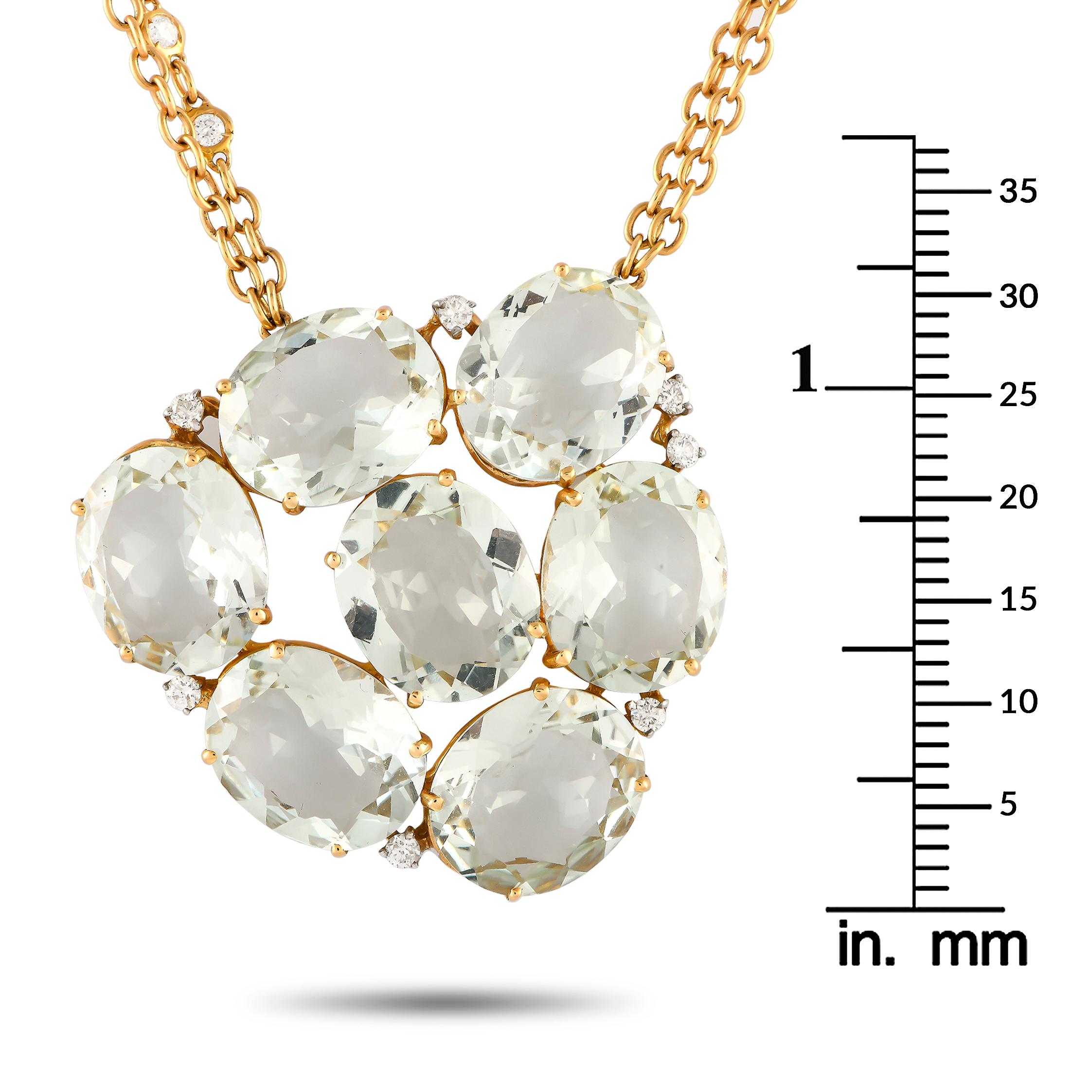 Women's Casato 18K Yellow Gold 0.30ct Diamond and Prasiolite Pendant Necklace For Sale