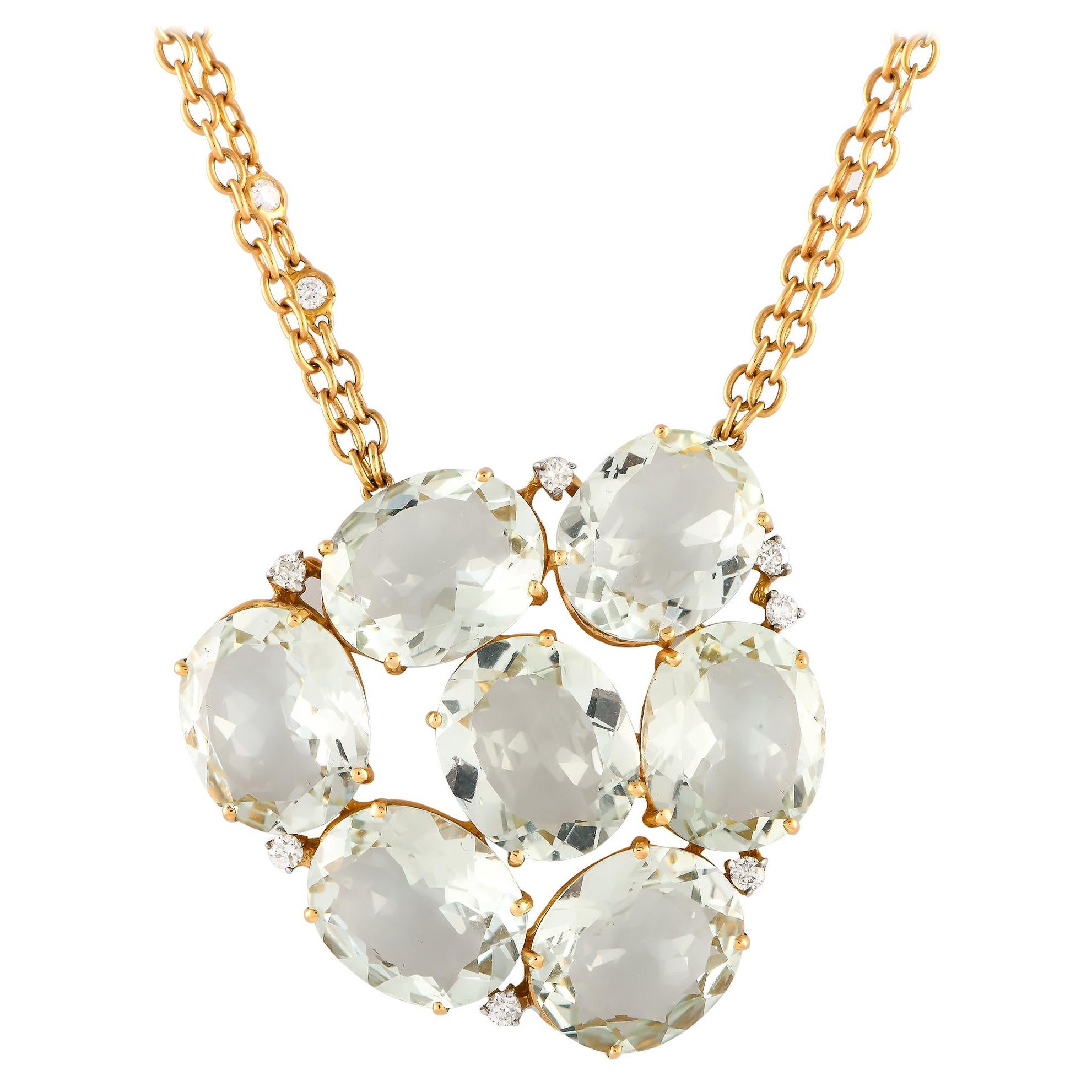 Casato 18K Yellow Gold 0.30ct Diamond and Prasiolite Pendant Necklace