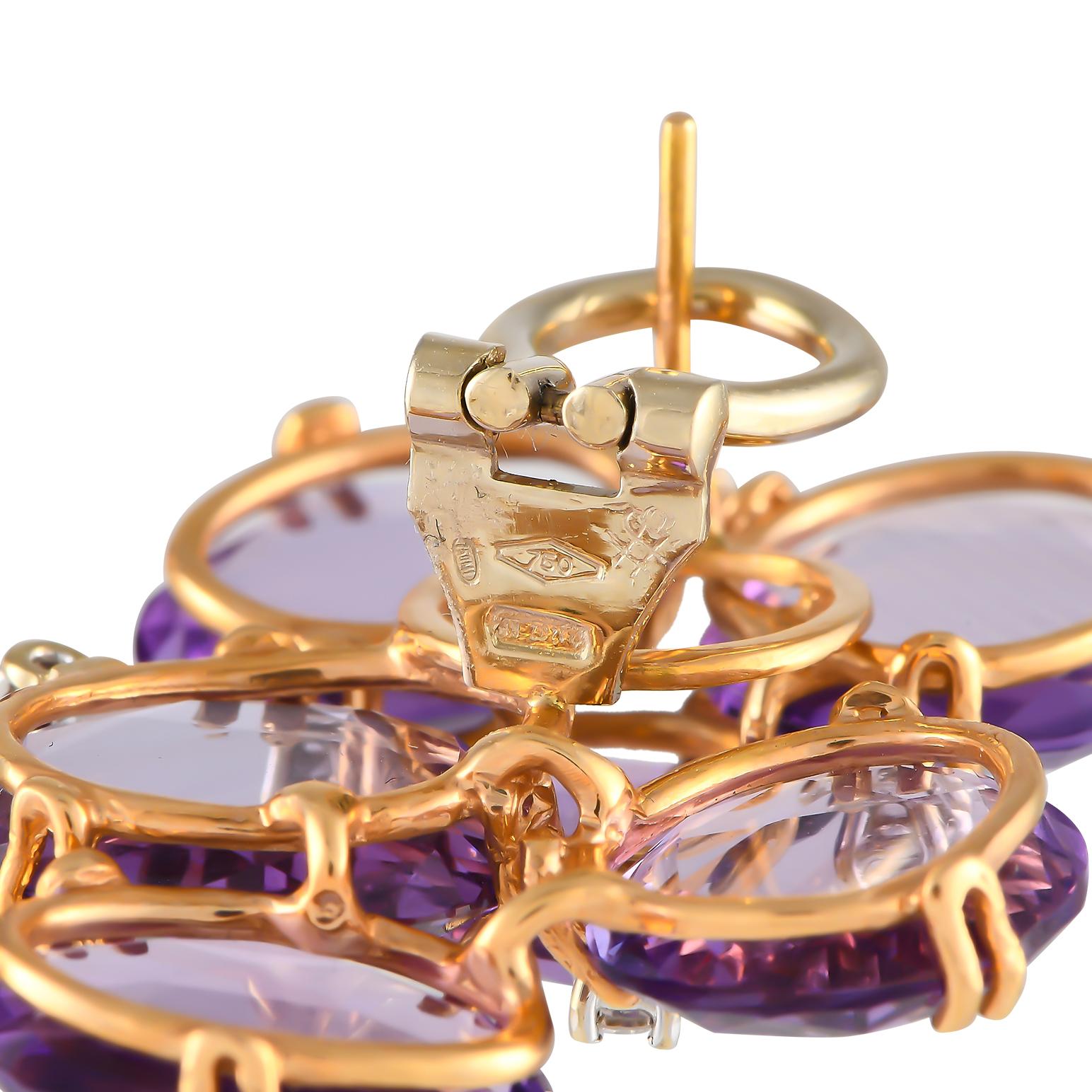 Round Cut Casato 18K Yellow Gold 0.36ct Diamond and Amethyst Earrings For Sale